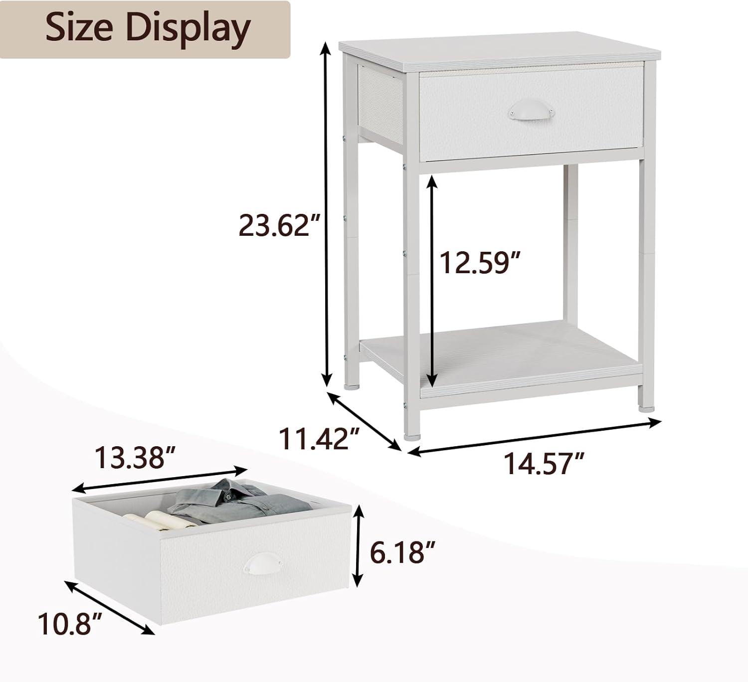 Alternative view of Furologee White Nightstands Set of 2, End Table with Fabric Drawer, Small Side Table for Small Spaces, 2 Tiers Storage Shelves End Table, Bedside Table for Living Room, Bedroom, Dorm
