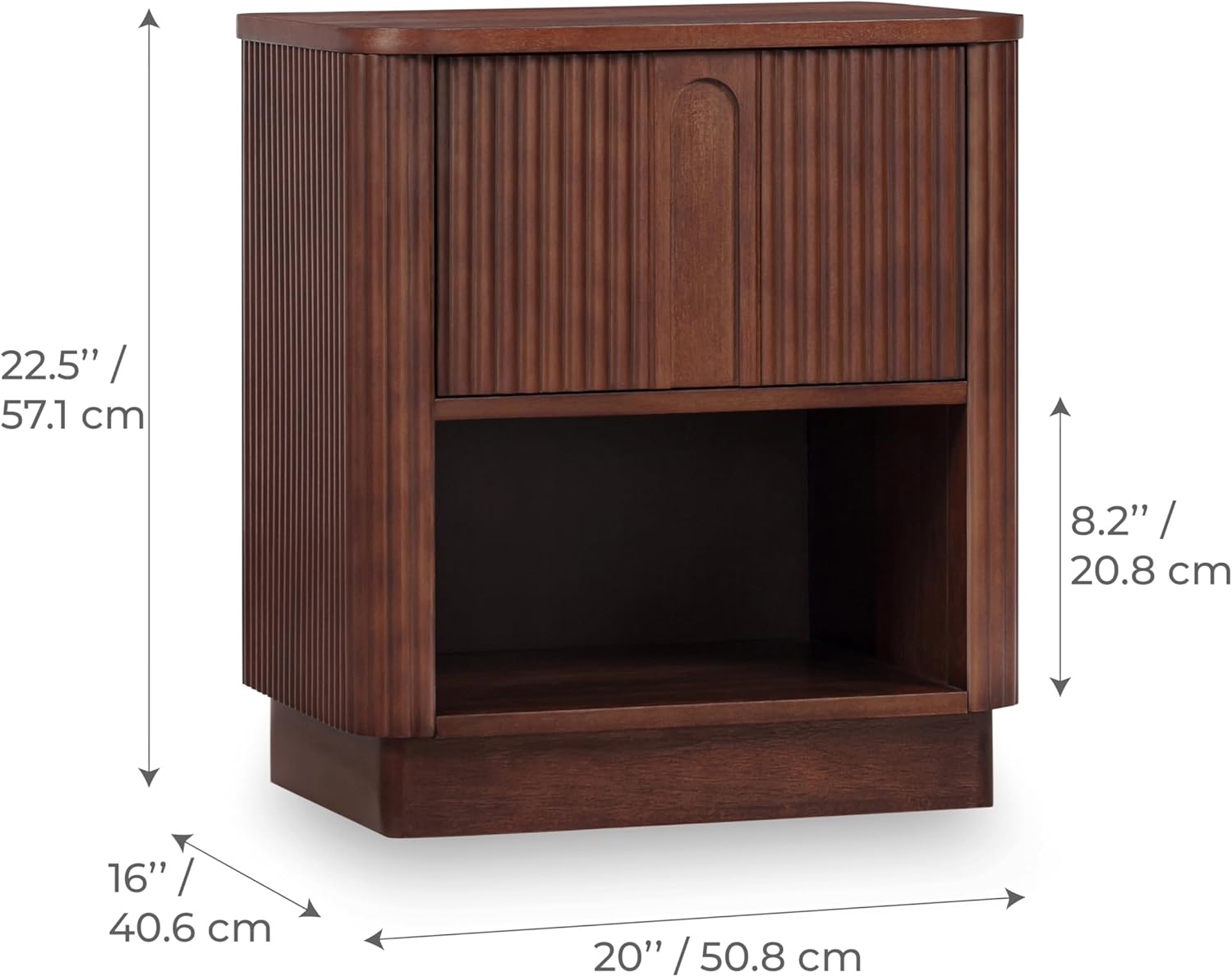 Teamson Home Potomac 20'' W Open Shelf 1-Drawer Nightstand Extra Storage Solid Wood Frame Bedside Table in Scandinavian Style, Minimalist Bedroom Furniture with Durable Wood in Walnut