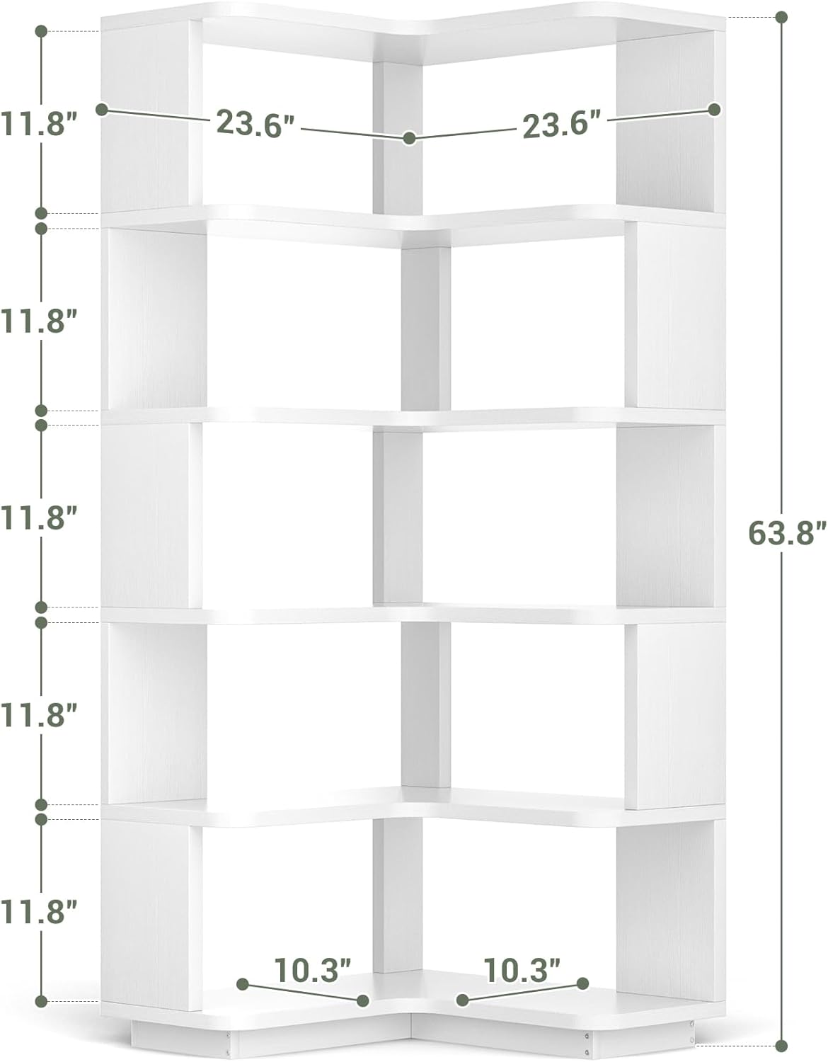 Alternative view of Armocity Corner Book Shelf - 6-Shelf Corner Bookshelf Etagere Bookcase with Baffle, Freestanding L Shaped Display Shelf Stand for Home Office, Living Room, Bedroom, Kitchen, White