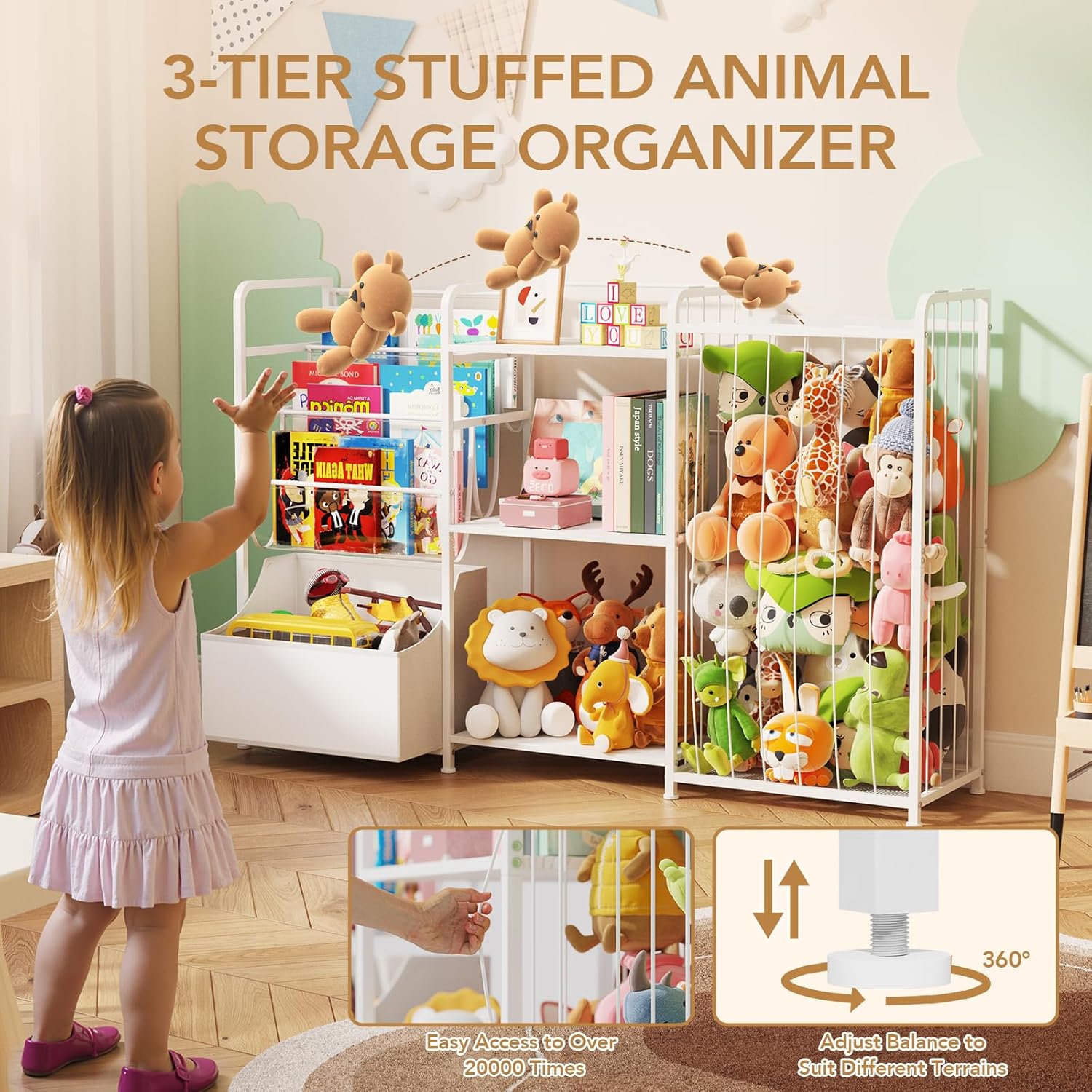Alternative view of BBLIKE 3in1 Stuffed Animal Storage Organizer - Toy Storage with Kids Bookshelf & Large Plushies Holder for Kids Room - Multi-Functional Furniture for Nursery, Bedroom, and Playroom, White