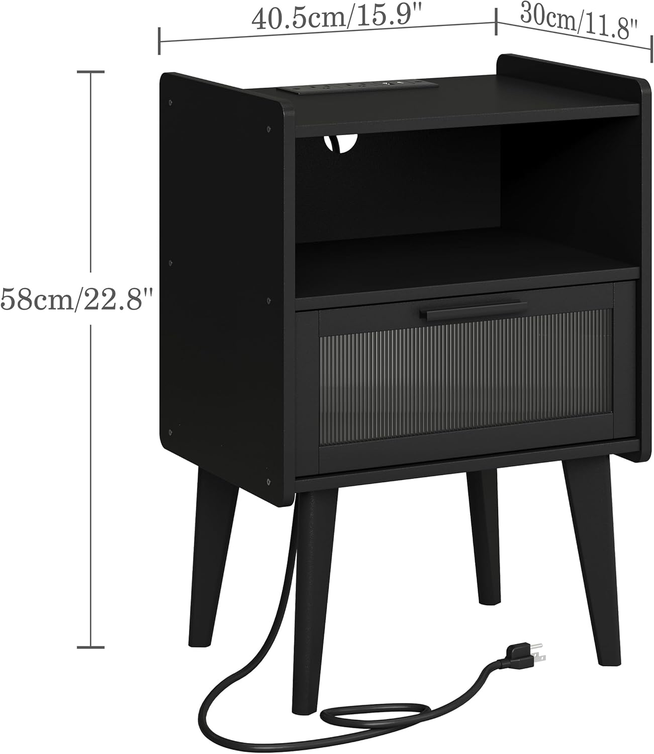 Alternative view of MMEOLUOOK Nightstand with Charging Station, Bedside Tables, End Table Side Table with 2 Tiers Storage Space, for Bedroom, Living Room, Black CAMLBZ07BE