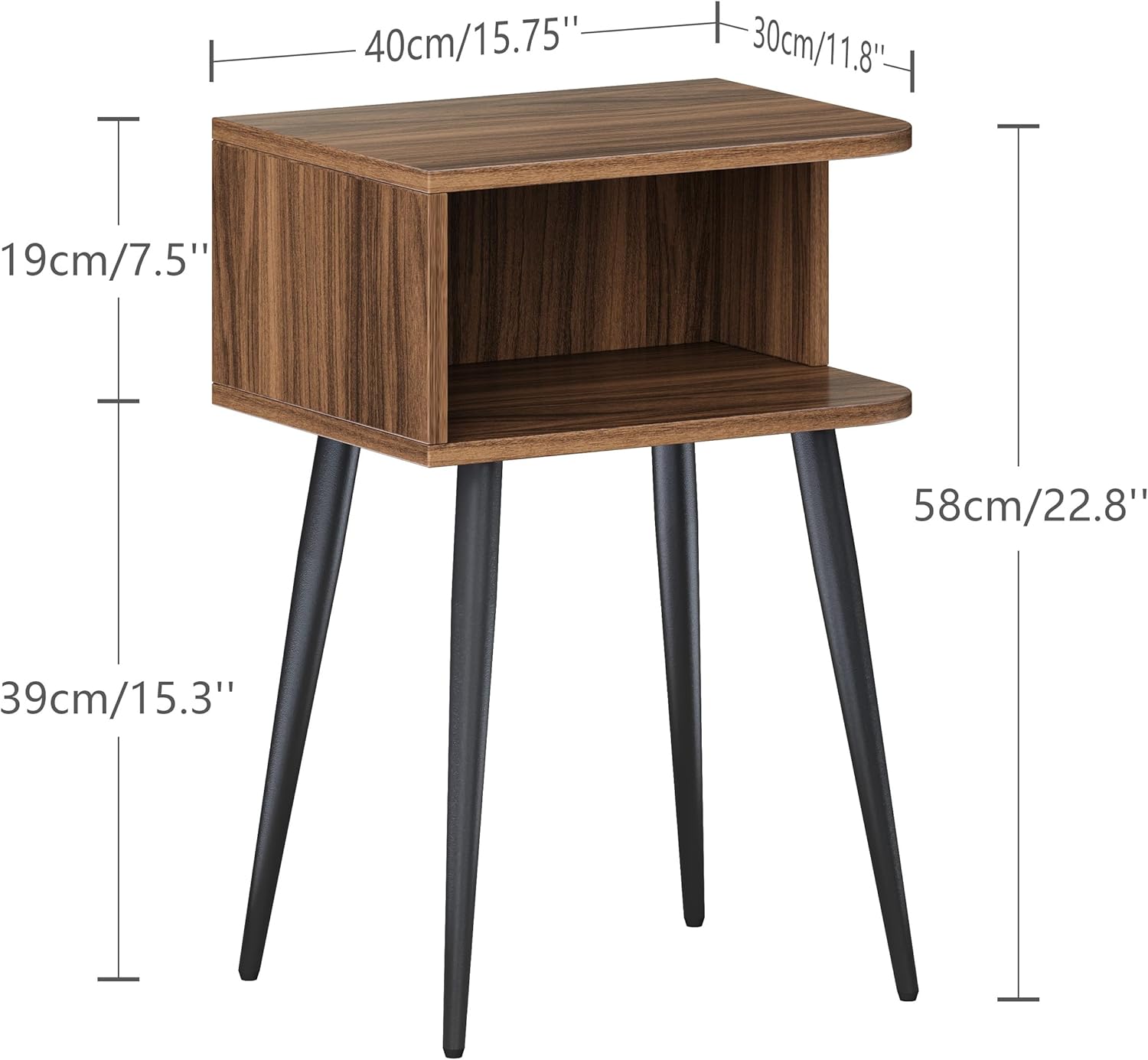 Alternative view of Nightstand Set of 2, Small Bed Side Table for Small Spaces, Mid Century Modern Nightstand End Table with Open Storage, Side Table for Bedroom Living Room, Walnut Brown MLBZ20R-2