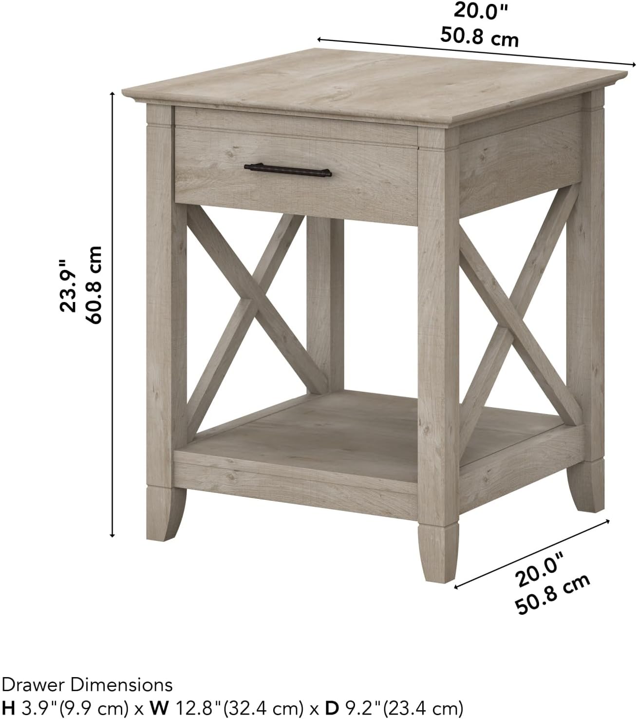 Alternative view of Bush Home End Table with Drawer, Nightstand with Storage, Living Room and Bedroom Furniture, Key West Collection, Washed Gray