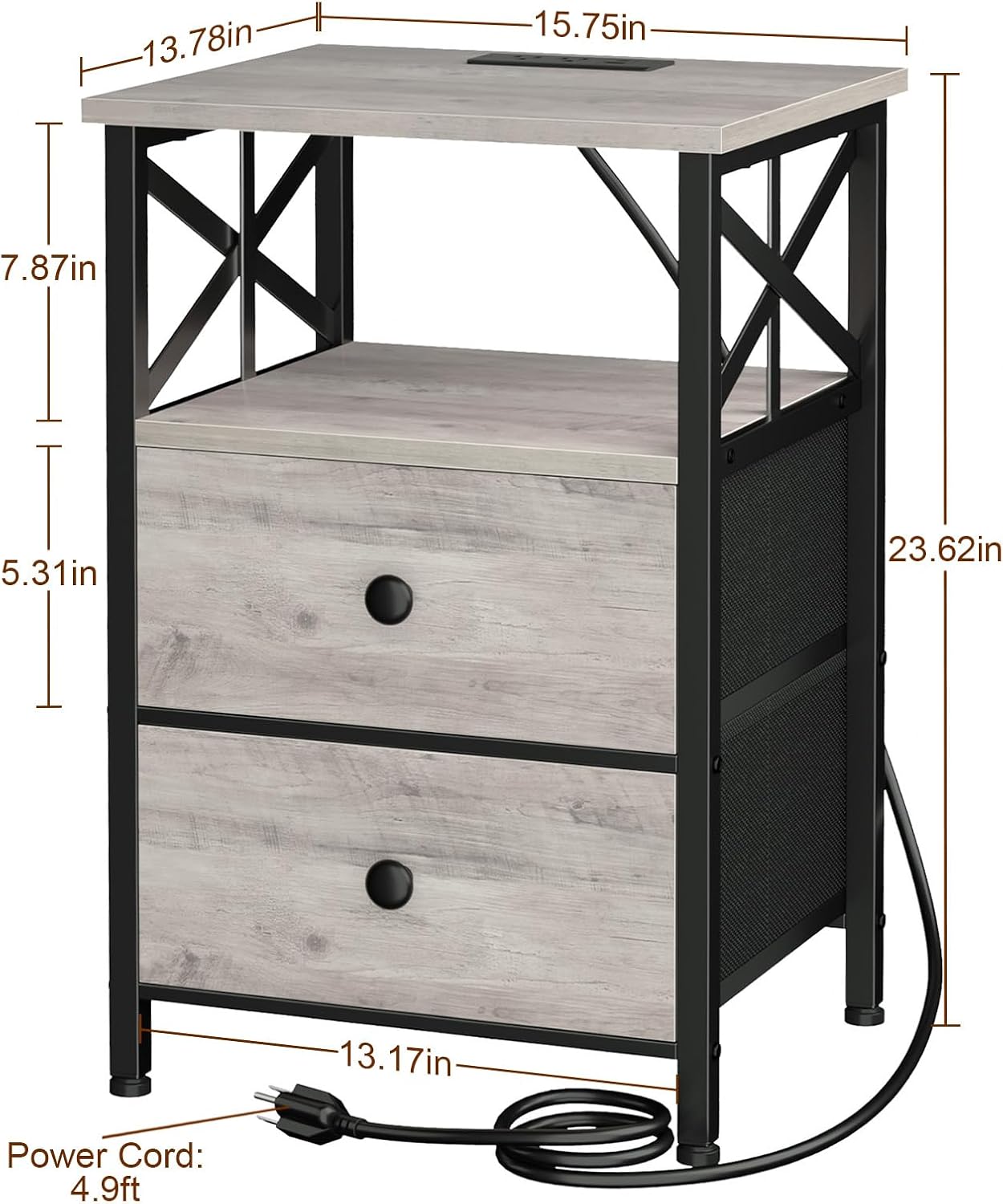 Alternative view of AMHANCIBLE Night Stand Set 2, Nightstand with Charging Station, End Tables Living Room with USB Ports and Outlets, Bedside Tables with Fabric Drawers for Bedroom, Greige HET05XGY