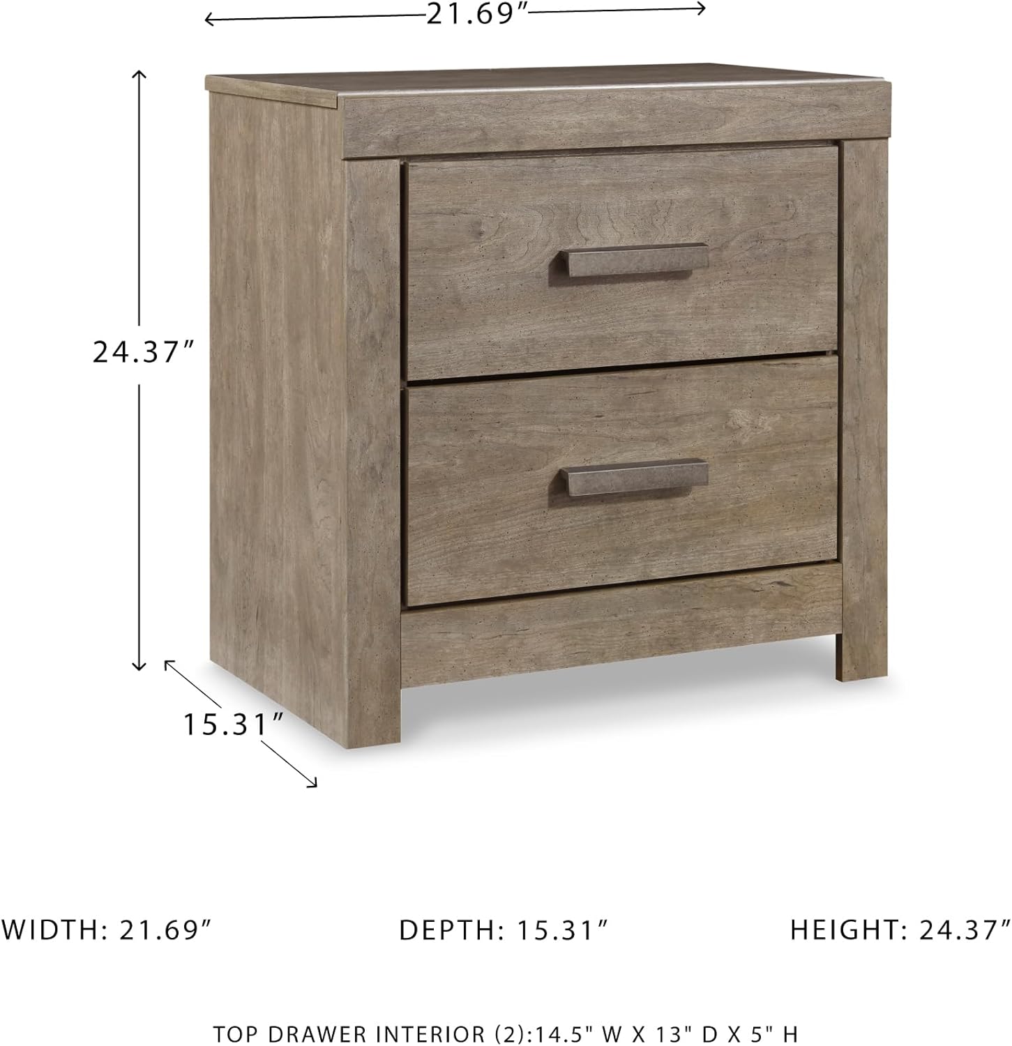 Alternative view of Signature Design by Ashley Culverbach Modern 2 Drawer Nightstand with 2 USB Charging Stations, 24.37" Tall, Weathered Gray