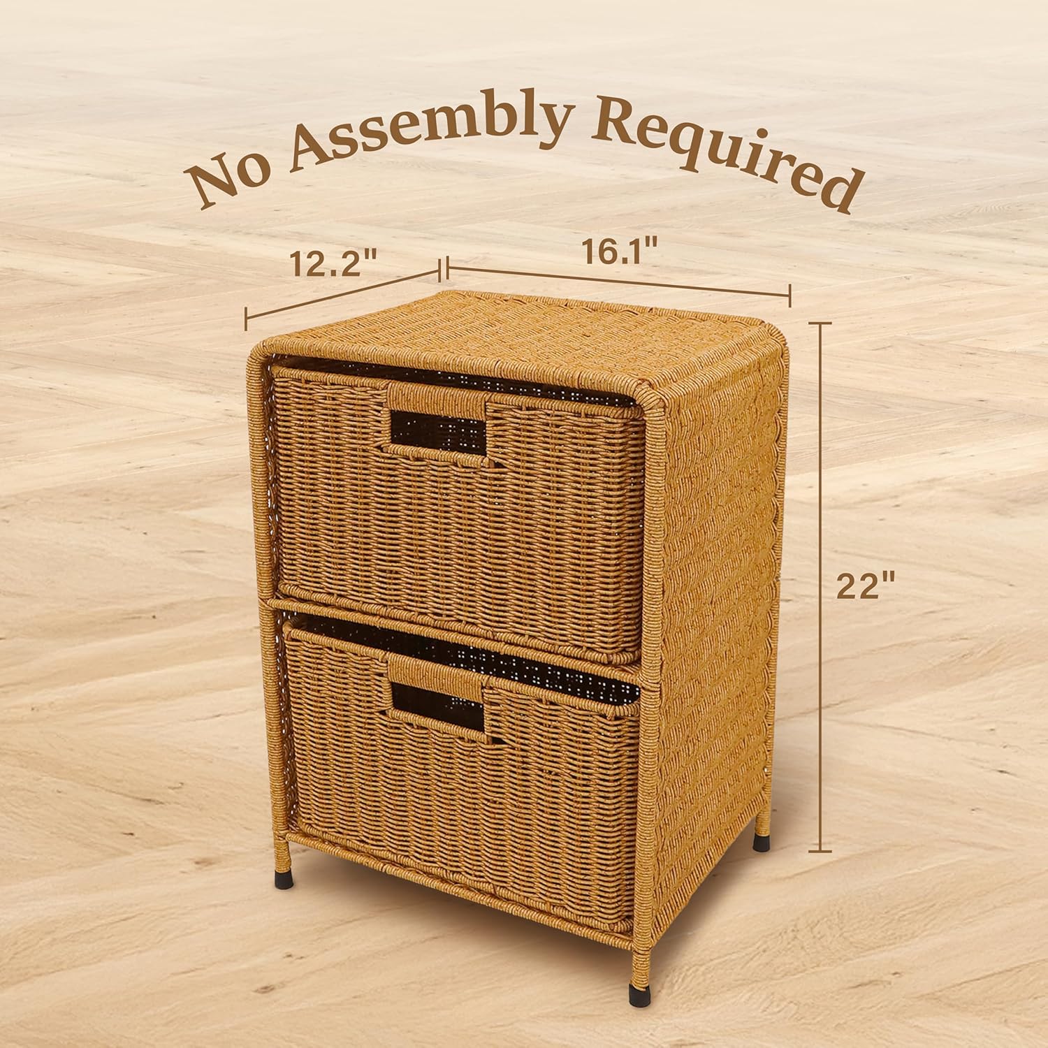 myHomeBody Wicker Nightstand with Drawers, Bed Side Table Bedroom, End Table with Storage, Small Storage Cabinet, Drawers for Bedroom, Latte