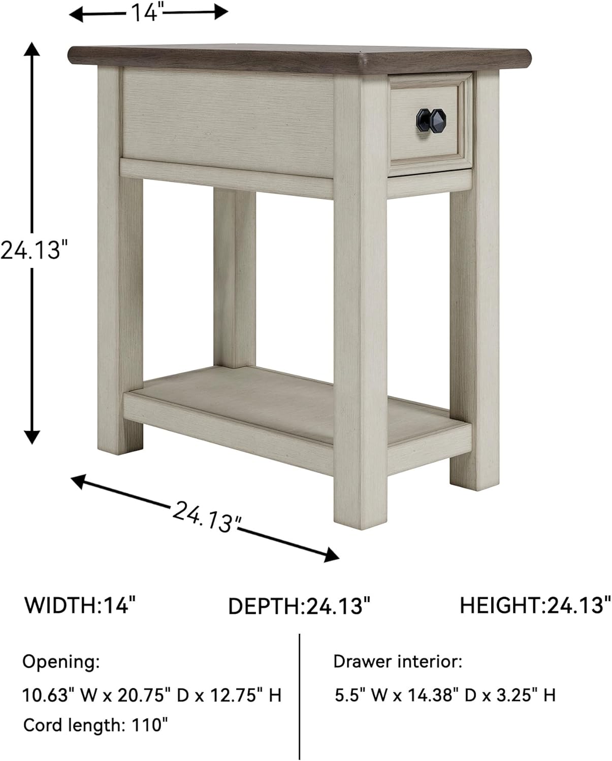 Alternative view of Signature Design by Ashley Bolanburg Chair Side End Table , USB Charging Ports, Drawer, Oak Wood, 14" W x 24.13" D x 24.13" H, 2-Tone Light Brown & Whitewash