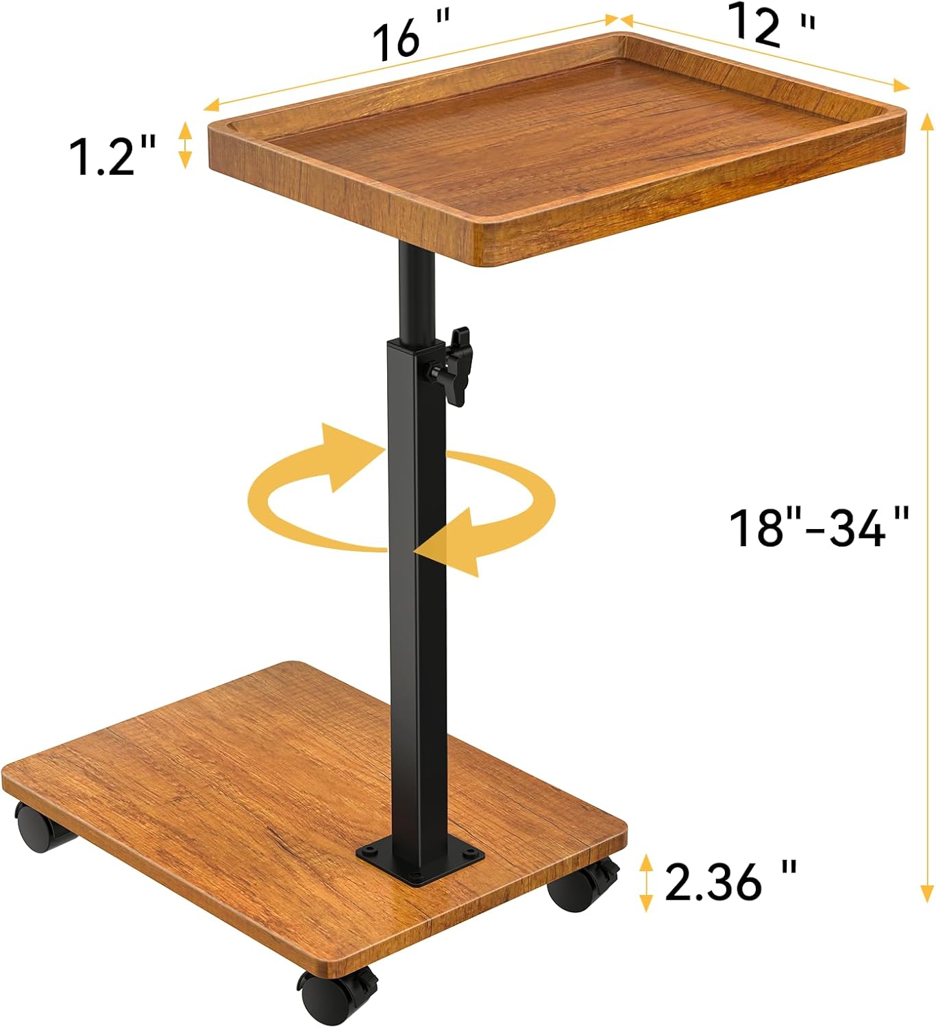 C Table End Table Adjustable Height, 360°Swivel TV Tray Table for Small Spaces, Couch Tables That Slide Under, C Shaped Side Tables Living Room and Bedroom for Sofa, Bed,Chair, Snack