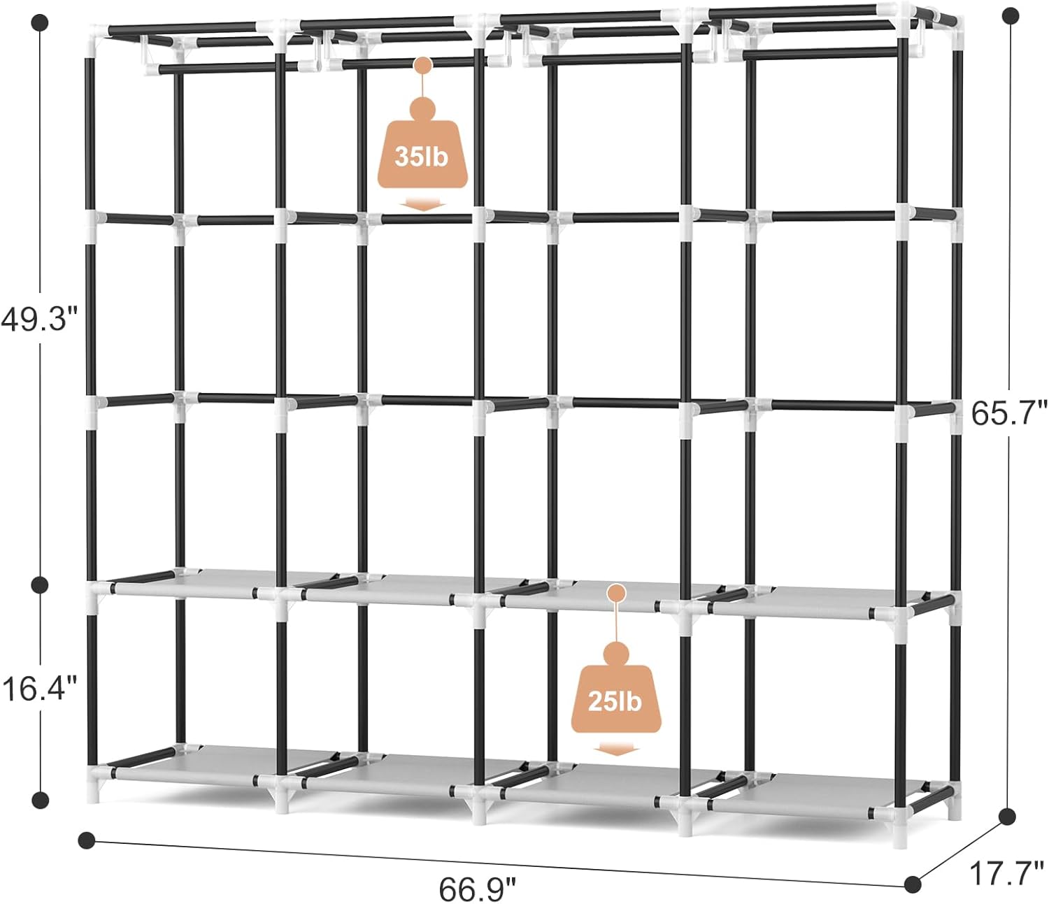 Alternative view of VTRIN Portable Closet for Hanging Clothes 67 Inch Wide Large Capacity Portable Wardrobe Closet with Cover, 4 Storage Shelves and 4 Hanging Rod Sturdy Free Standing Closet for Bedroom, Black