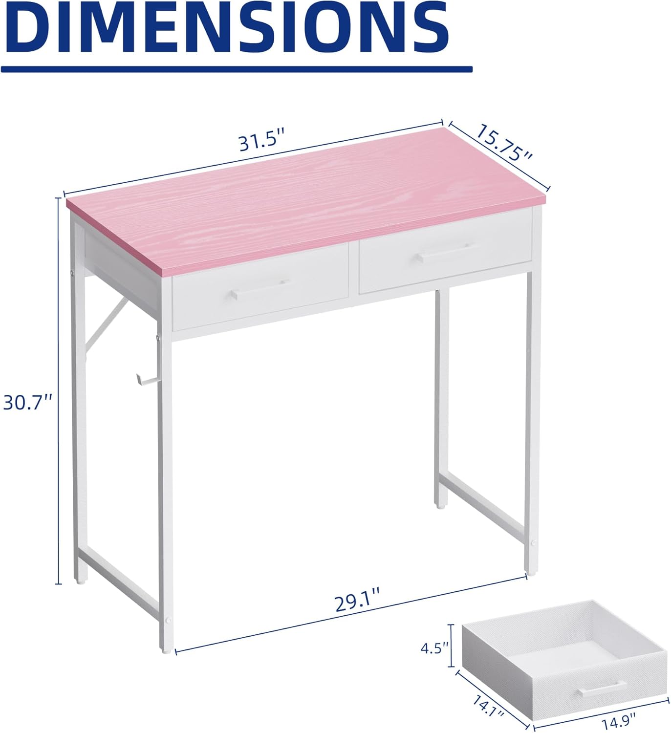 Alternative view of Pamray 32 Inch Small Computer Desk with 2 Drawers for Bedroom Study Writing Home Office Table for Small Spaces Pink