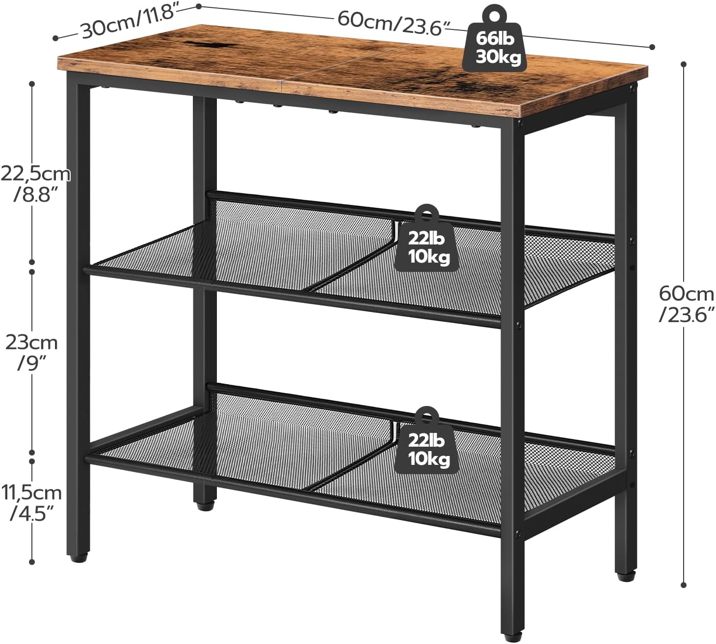 Alternative view of HOOBRO End Table, 3-Tier Narrow Side Table, Nightstand with 2 Flat or Slant Adjustable Shelves for Small Spaces, Hallway, Living Room, Bedroom, Sturdy, Easy Assembly, Rustic Brown and Black BF23BZ01G1
