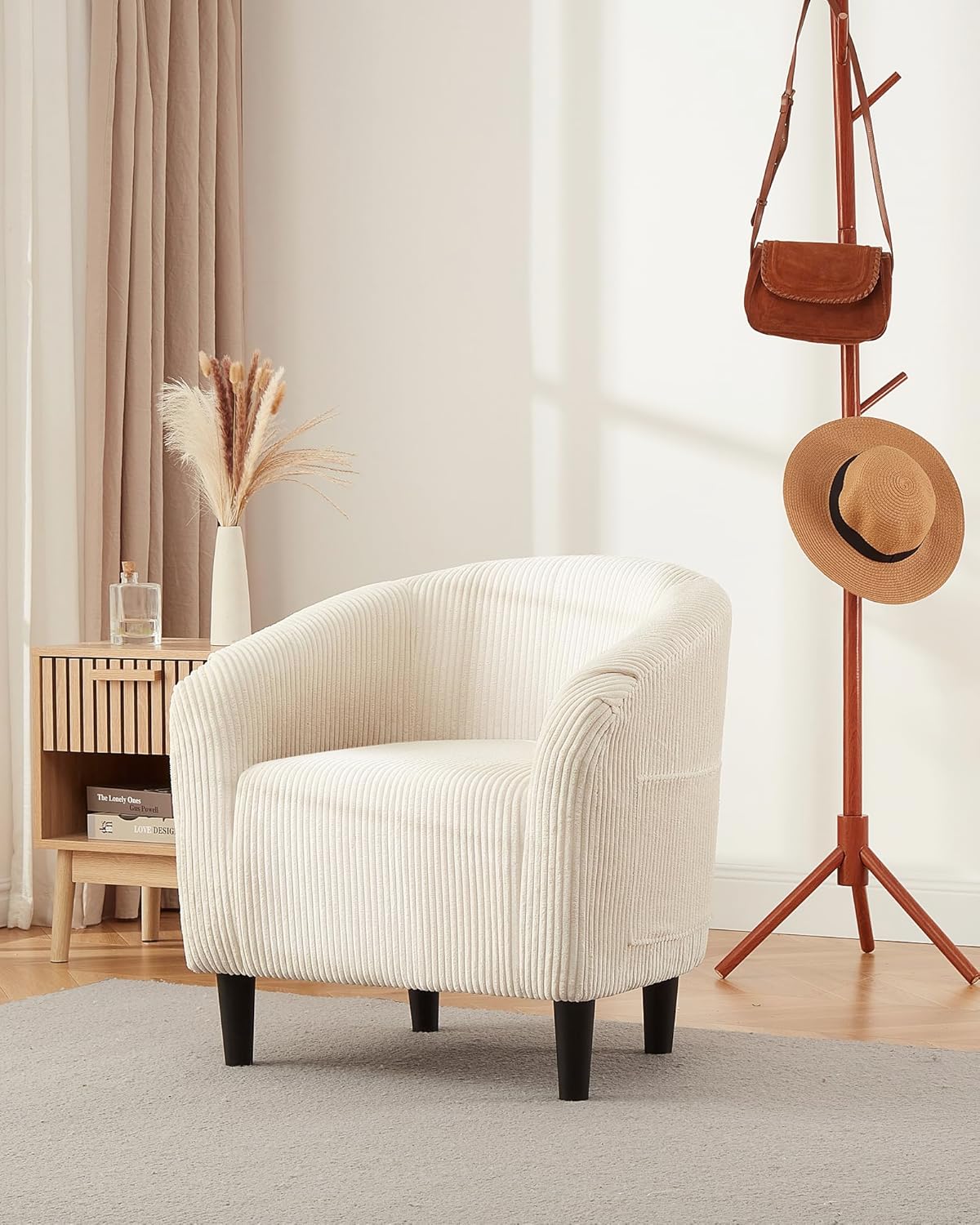 GarveeHome Barrel Accent Chair Corduroy Club Chair Elegant Armchair Cozy Backrest for Living Room Bedroom Reception Room Office - Beige