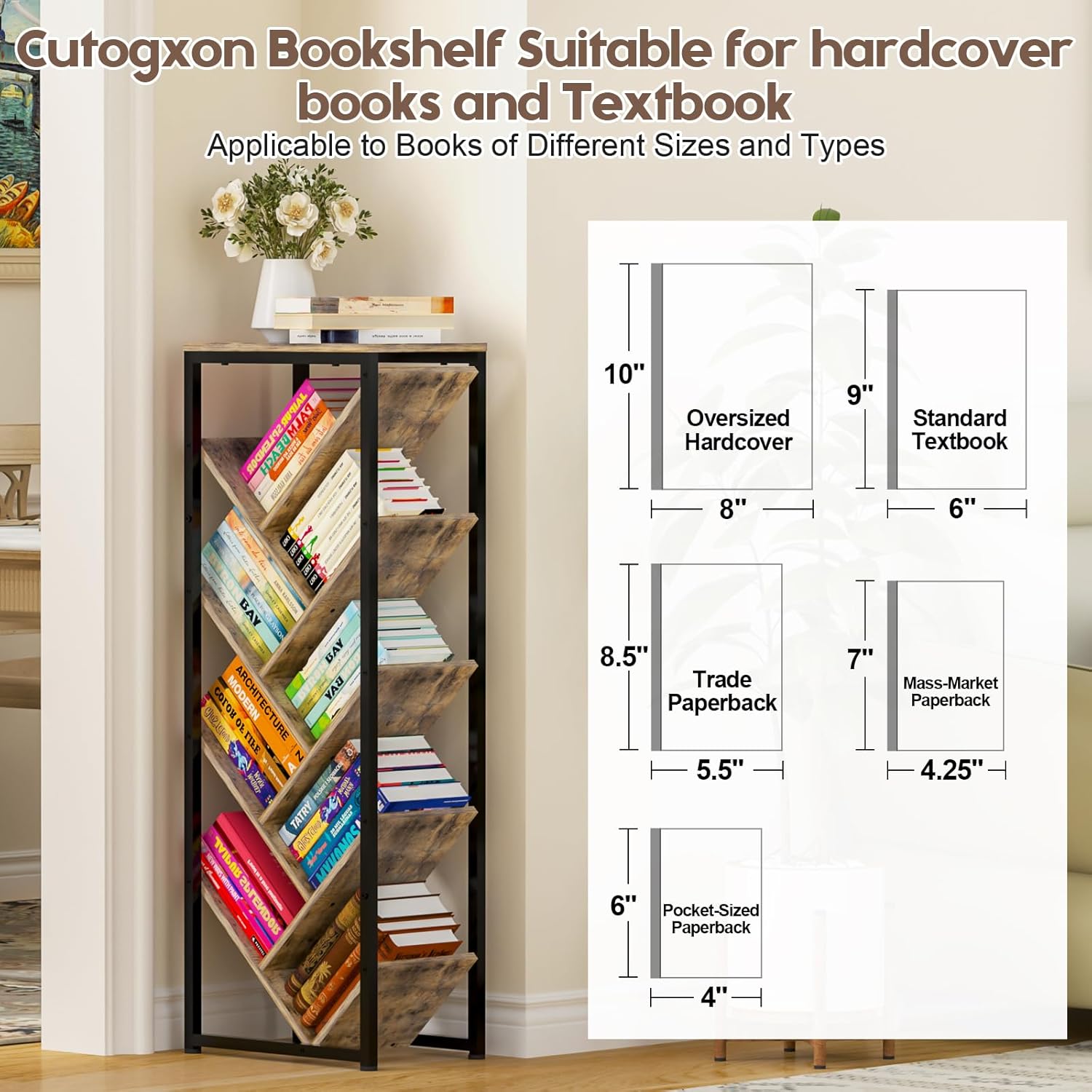 Alternative view of Cutogxon Tree Bookshelf - 9 Tier Floor Standing Tree Bookshelf for Hardcover Books, Small Bookshelf for Small Spaces Bookshelves Wooden Book Storage Organizer Shelves for Bedroom Living Room