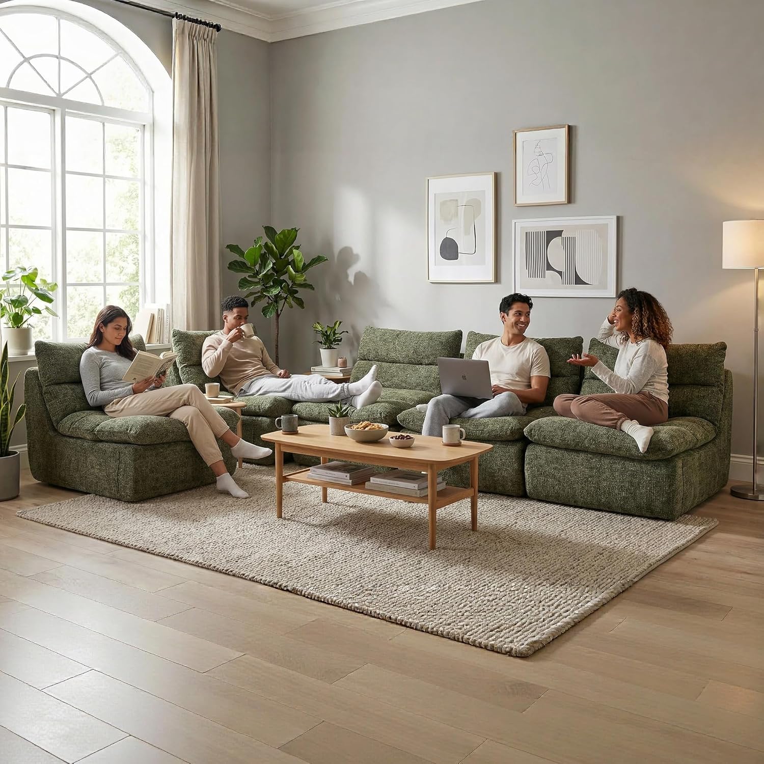 Alternative view of Furnimart Giant Bean Bag Chair for Adults Premium Chenille, 33" Extra Large Floor Chair with Removable Cushion, Boneless Chair High-Resiliency Support for Living Room, Bedroom, Game Room(Green)