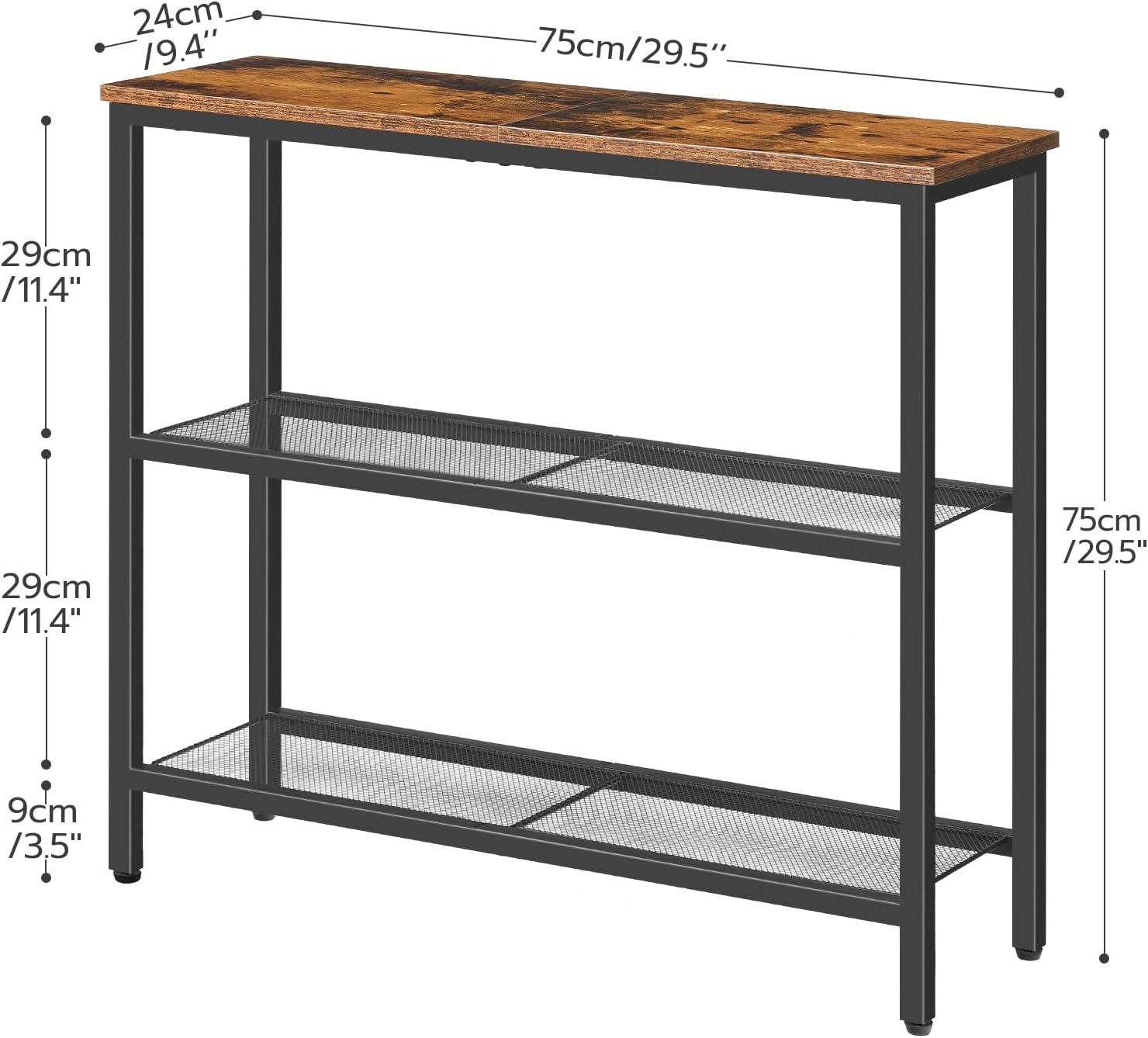 Alternative view of HOOBRO 29.5" Narrow Console Table, 3-Tier Entryway Table, Thin Sofa Table with Shelves, Side Table, Display Table, for Hallway, Entrance, Living Room, Bedroom, Rustic Brown and Black BF73XG01