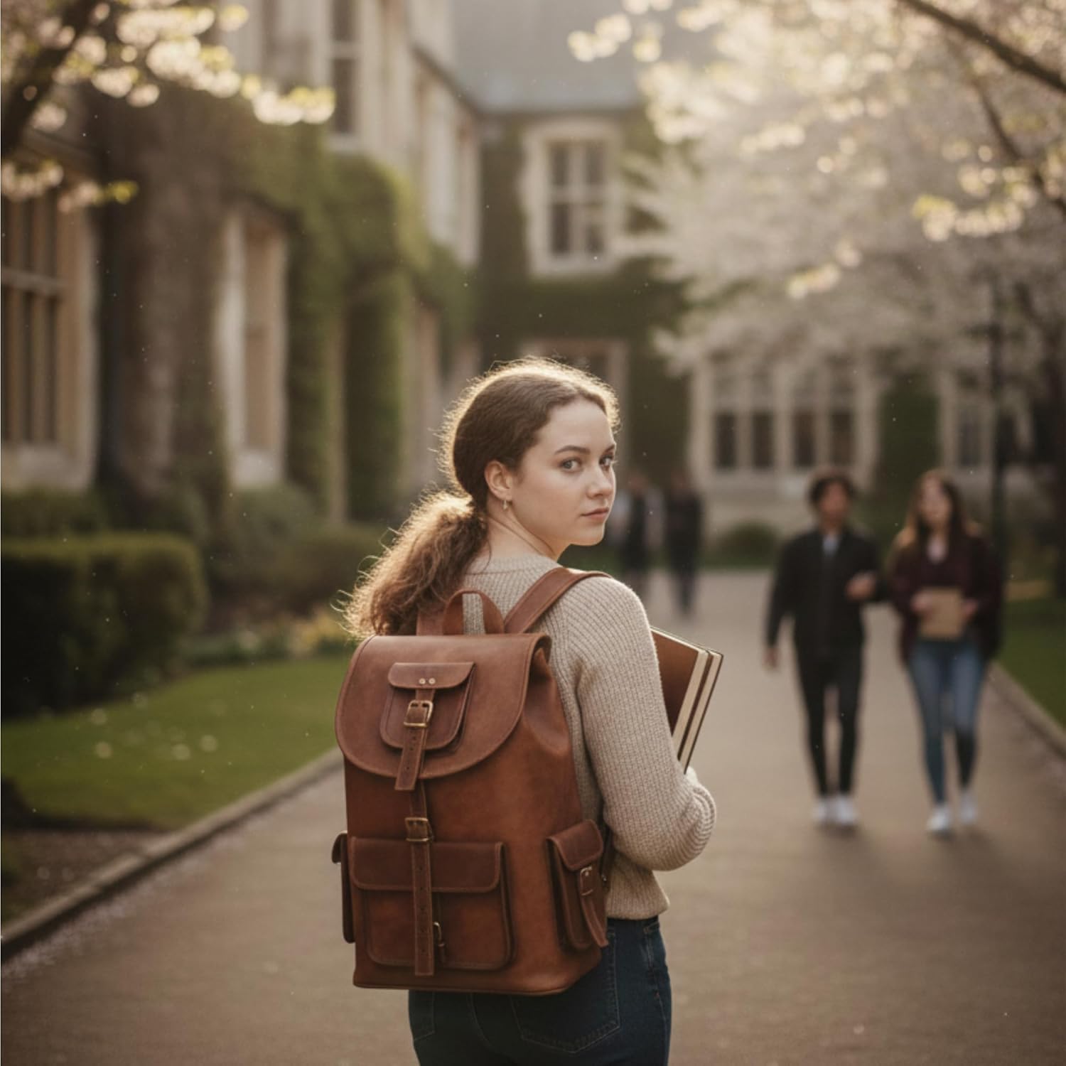 TWARA Handmade Full Grain Leather Laptop Backpack for Men & Women | Vintage Brown Travel Rucksack Fits 15.6–16 inch Laptop | Large Capacity College & Office Bag with Multiple Pockets