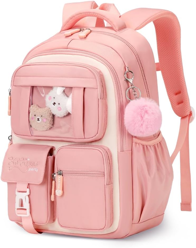 quvup Kids Backpack for Girls,Girls Backpack Cute School Backpack Waterproof Large Capacity for Middle Elementary School Bag(Pink)