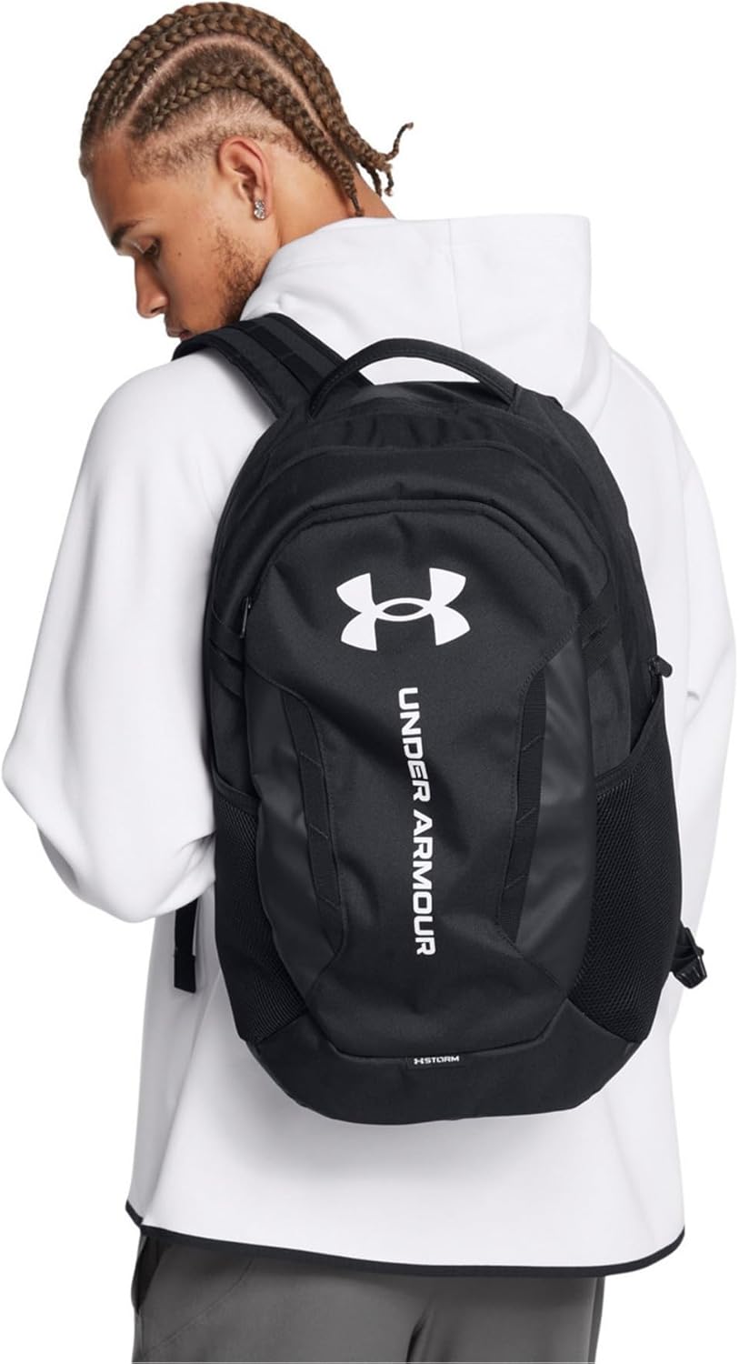 Under Armour Unisex-Adult Hustle 6.0 Backpack, (002) Black/Black/White, One Size Fits Most
