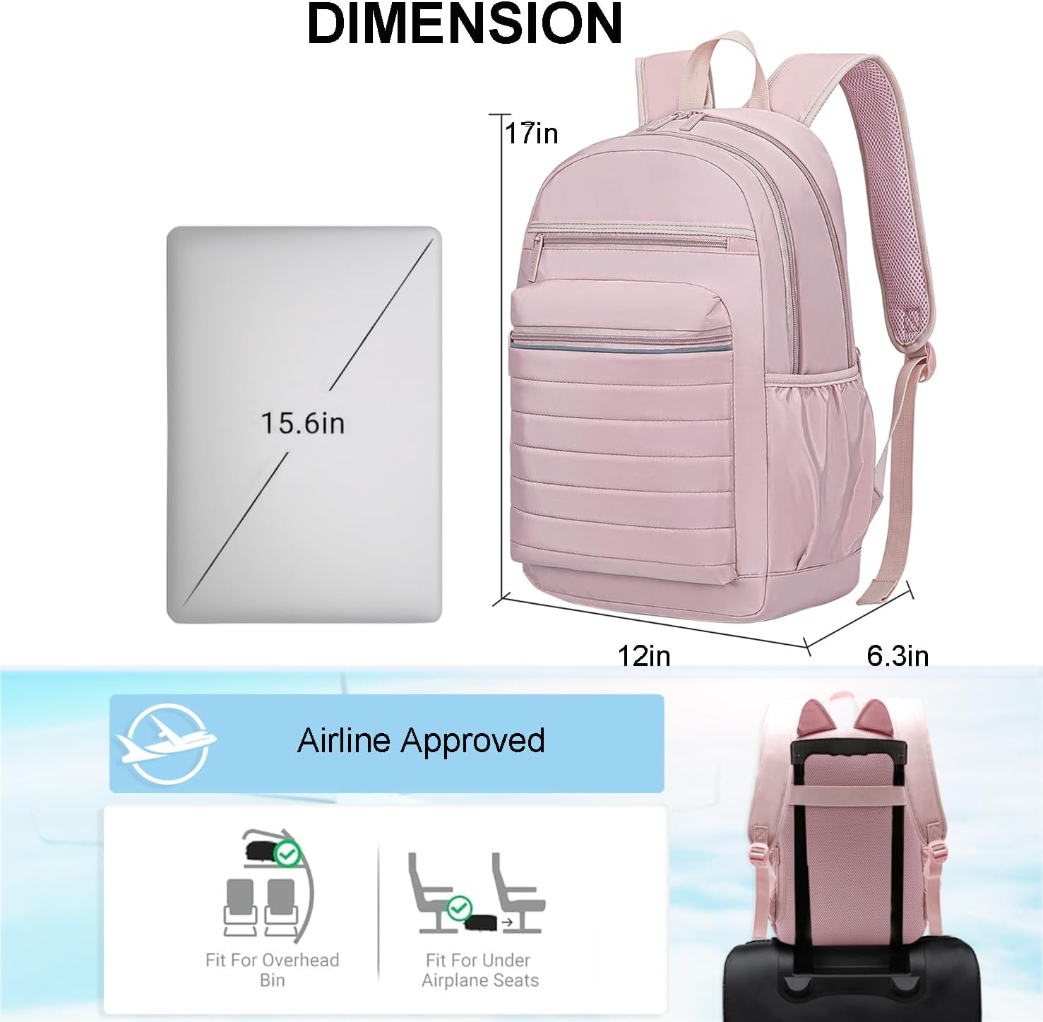 KEOFID Travel Backpack for Women, Womens Work Backpacks, Backpack Purse, Back pack for College Girls, Carry-On Travel Backpacks,Pink Bookbag (Light Pink)