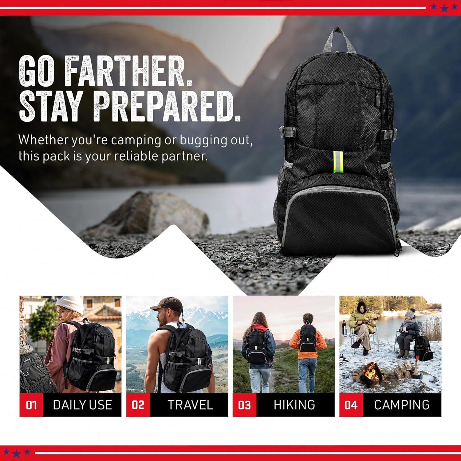 MODERN NEEDS Ready Pack 35L — Foldable Backpack for Travel | Lightweight, Water Resistant Hiking Daypack | Compact, Packable Backpack for Men & Women | Great for Camping & Daily Use