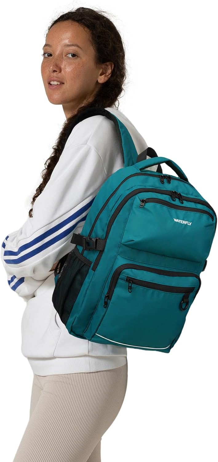 WATERFLY Travel Laptop School Backpack: Big Student College Middle School Bookbag for Women Men, Work Casual Daypack with 15.6" Computer Compartment, Anti Theft Water Resistant Commuter Bag