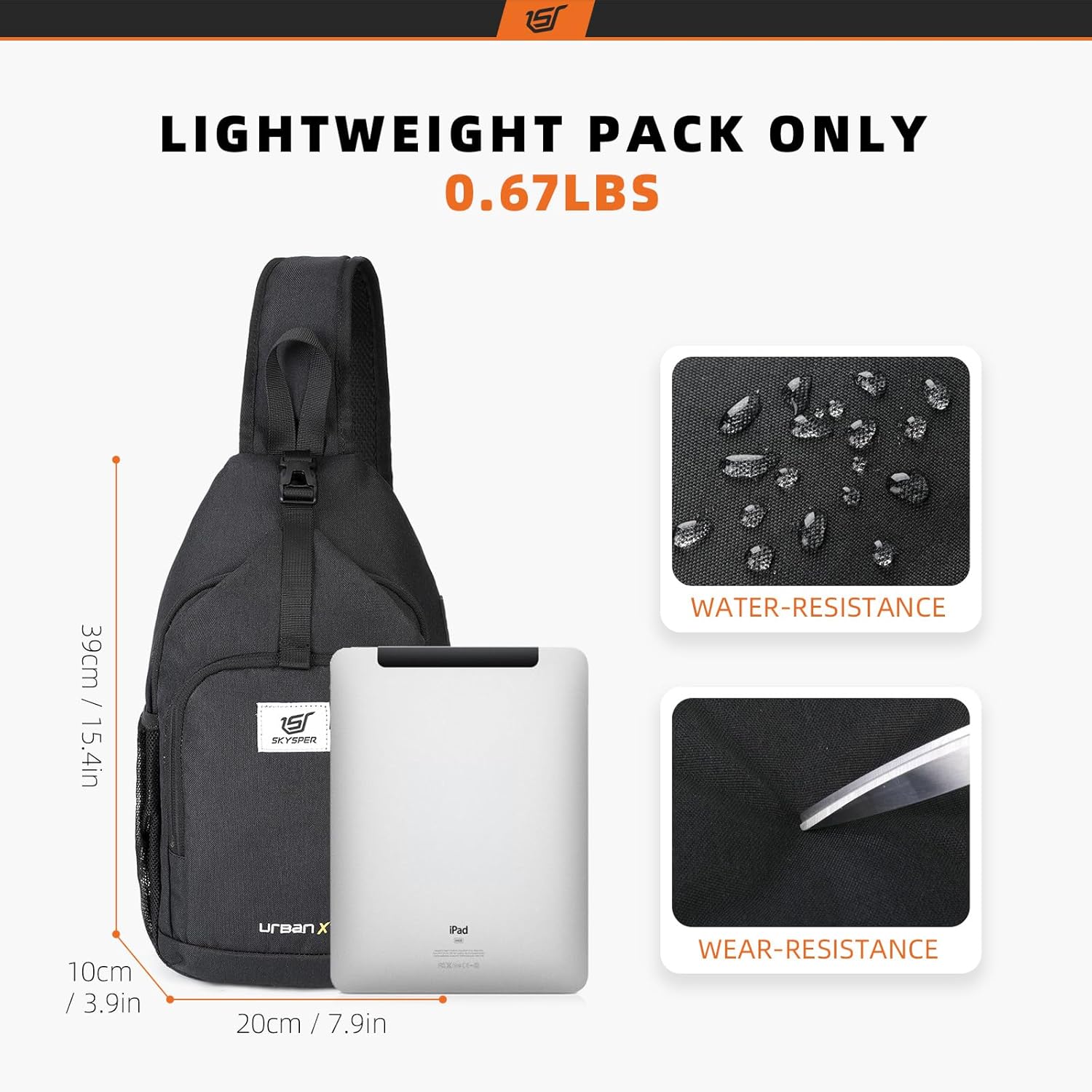 SKYSPER Sling Bag RFID Crossbody Sling Backpack Cross Body Shoulder Bag Travel Hiking Daypack for Women Men(Black)