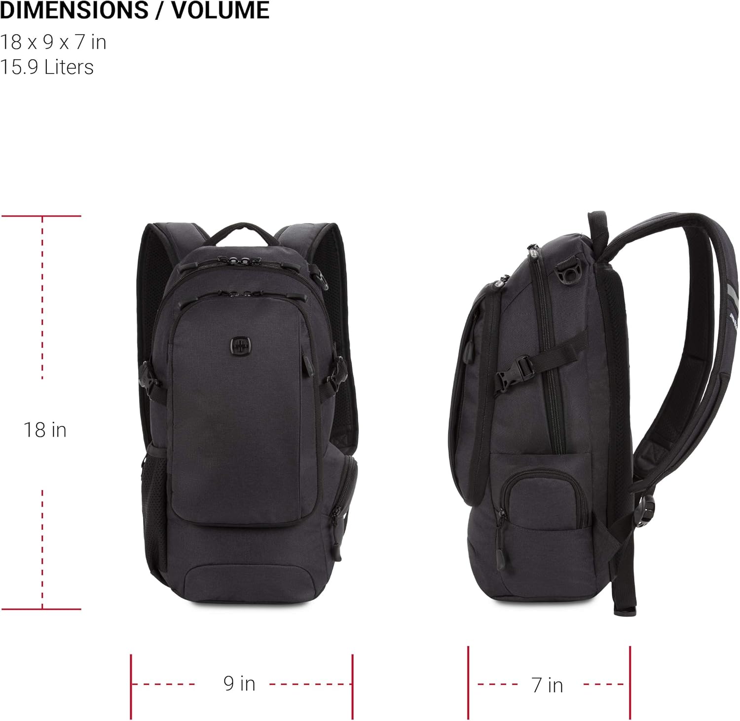 SwissGear 3598 Backpack, Narrow Daypack, Ideal for Commuting and School, Dark Grey