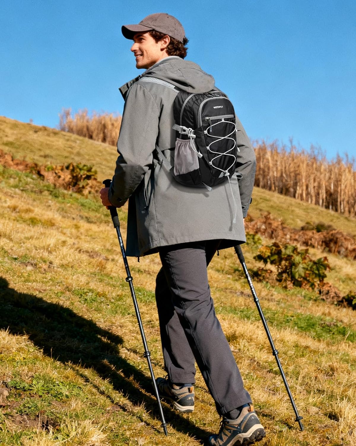 WATERFLY Small Lightweight Packable Backpack: 15L Mini Ultra Light Foldable Travel Daypack with Breathable Shoulder Strap Outdoor Hiking Camping Day Pack for Women Men Black