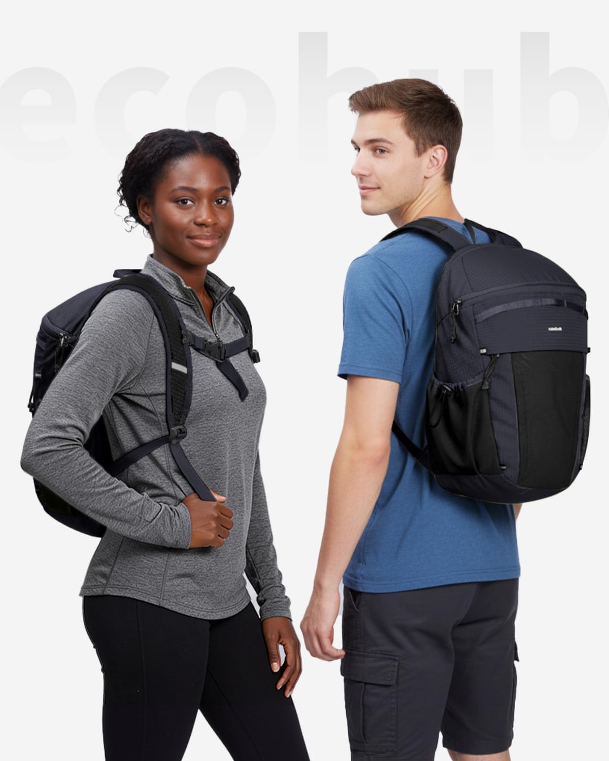 ECOHUB 15L Lightweight Casual Daypack, Packable Backpack for Daily Use, Hiking & Travel, Foldable Small Backpack with Stretch Mesh Pockets, Water-Resistant Nylon, Reflective Design