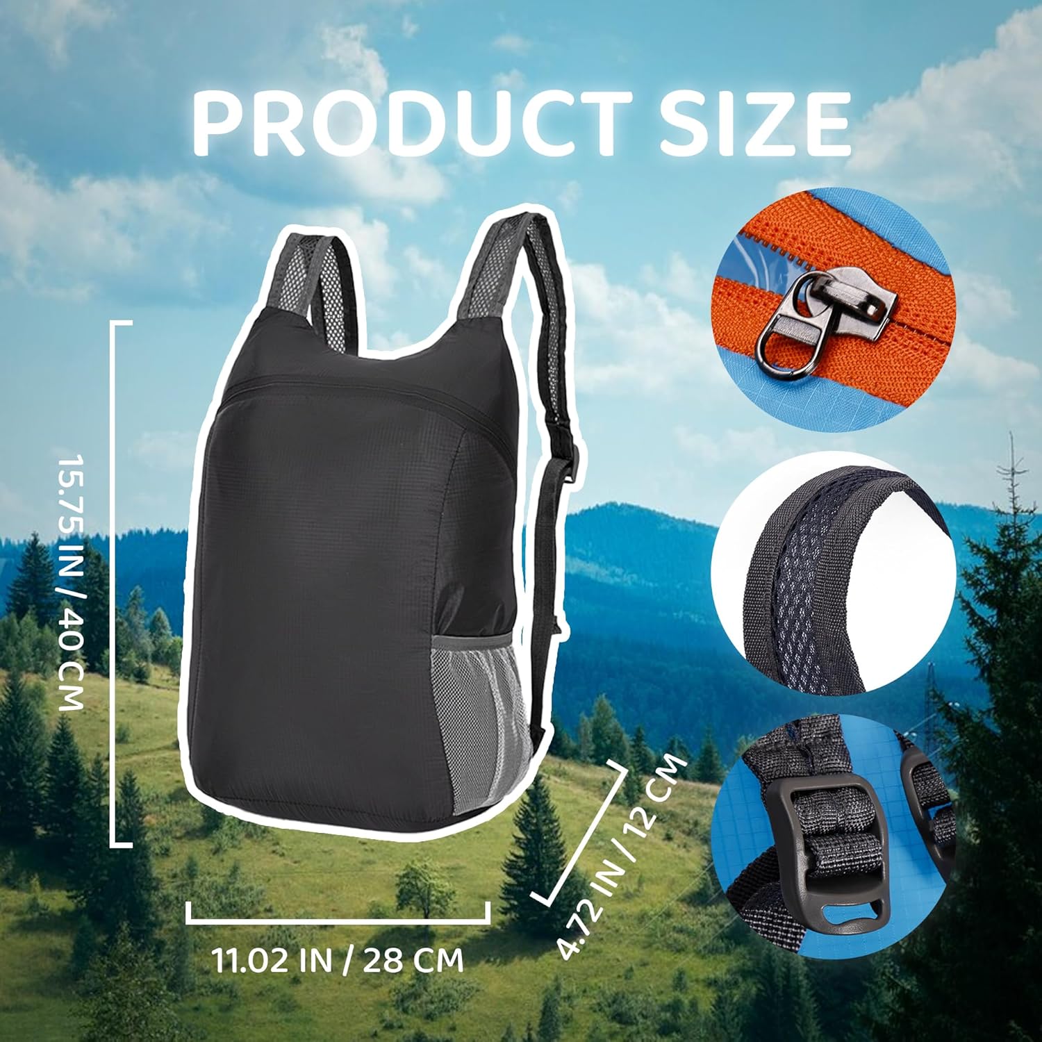 clould fitness Lightweight and Thin Foldable Backpack, Climbing Bag, Hiking Daypack,20L Waterproof Travel Packable Rucksack (Black)