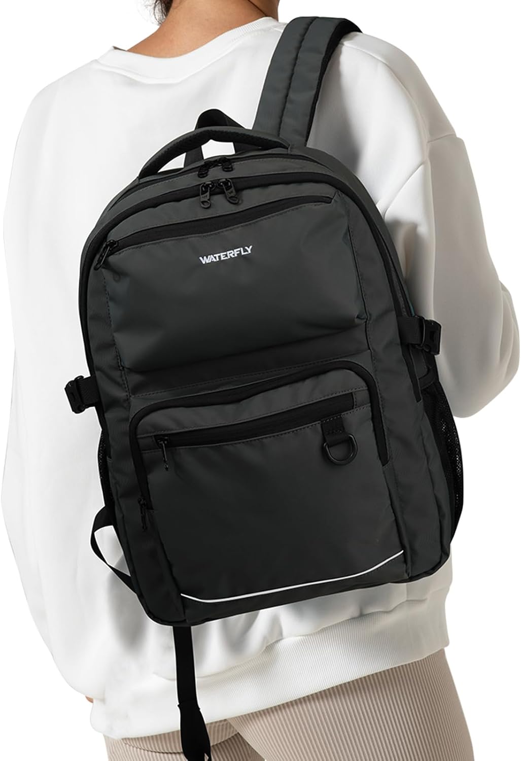 WATERFLY Travel Laptop School Backpack: Big Student College Middle School Bookbag for Women Men, Work Casual Daypack with 15.6" Computer Compartment, Anti Theft Water Resistant Commuter Bag