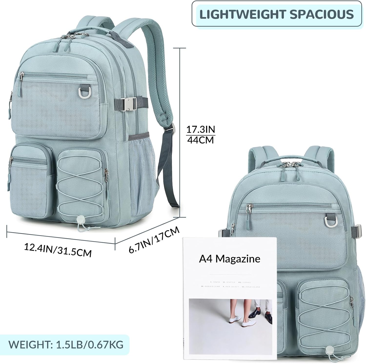 Lohol Water Resistant Backpack with Mulitiple Pockets for School Travel Outdoor College, 15.6 inch Laptop Daypack for Men and Women (Blue)