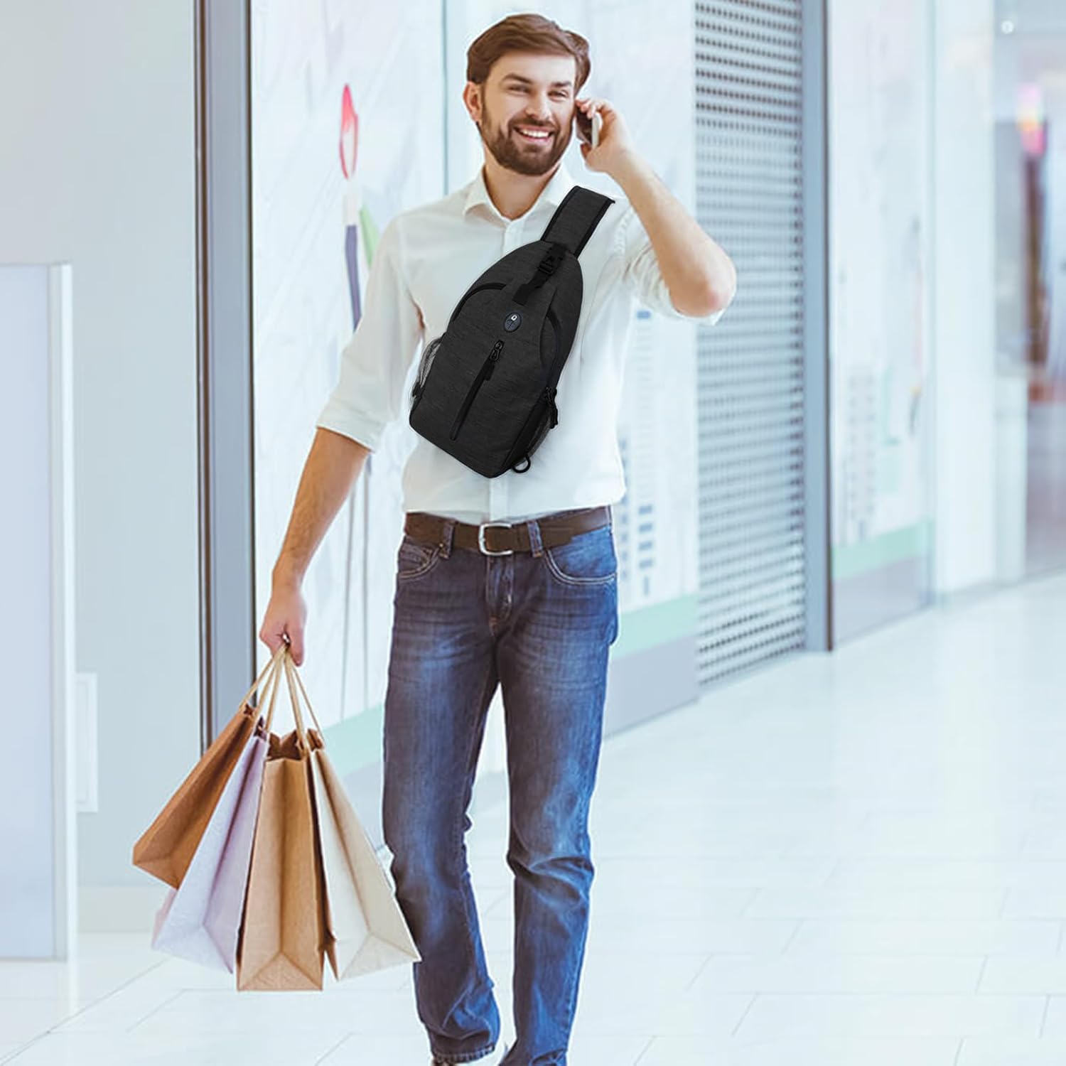 Monoki Sling-Bag Crossbody-Bag Women-Men Backpack-Daypack - Hiking Chest Travel with Water Bottle Pocket Adjustable Strap Multiple Layers Black