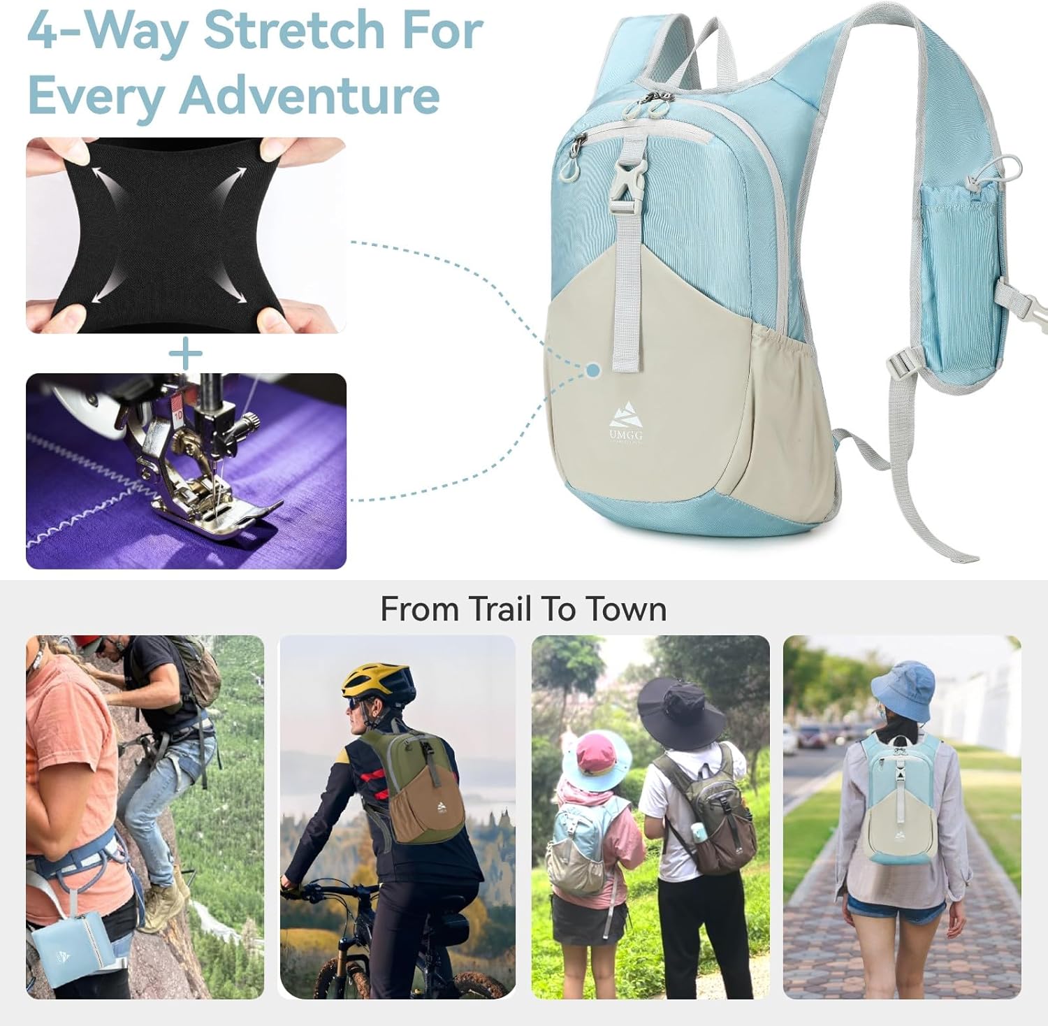 UtiaMiaoGonGo 15L Small Hiking Backpack for Women Men Lightweight Packable Backpack Foldable Casual Daypack for Camping Travel Outdoor, Blue