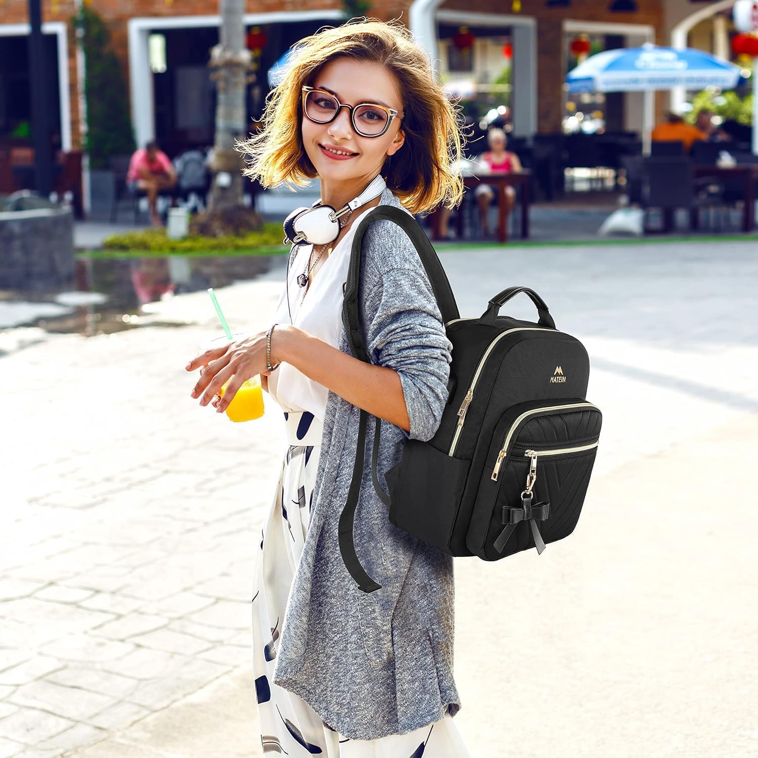 MATEIN Mini Backpack for Women, Waterproof Stylish Daypack Purse Shoulder Bag with USB Charging Port, Lightweight Small Casual Daily Travel Backpack, Lady Girls Gifts for Work School, 2pcs Sets, Black