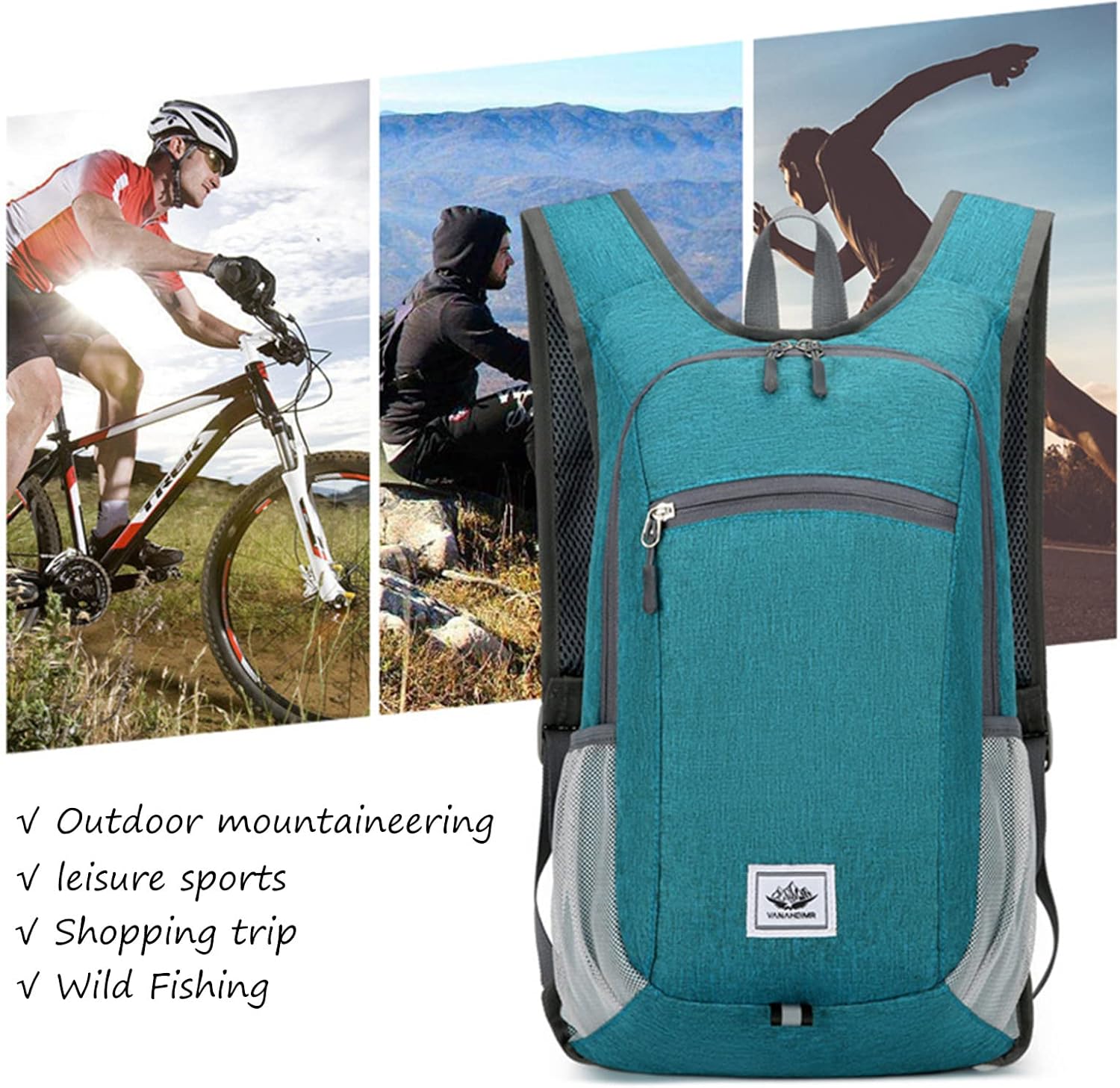 DOJUNS Hiking Backpack 15L Small Travel Backpack Lightweight Foldable Daypack Packable Camping Backpacks for Women Men (Green)