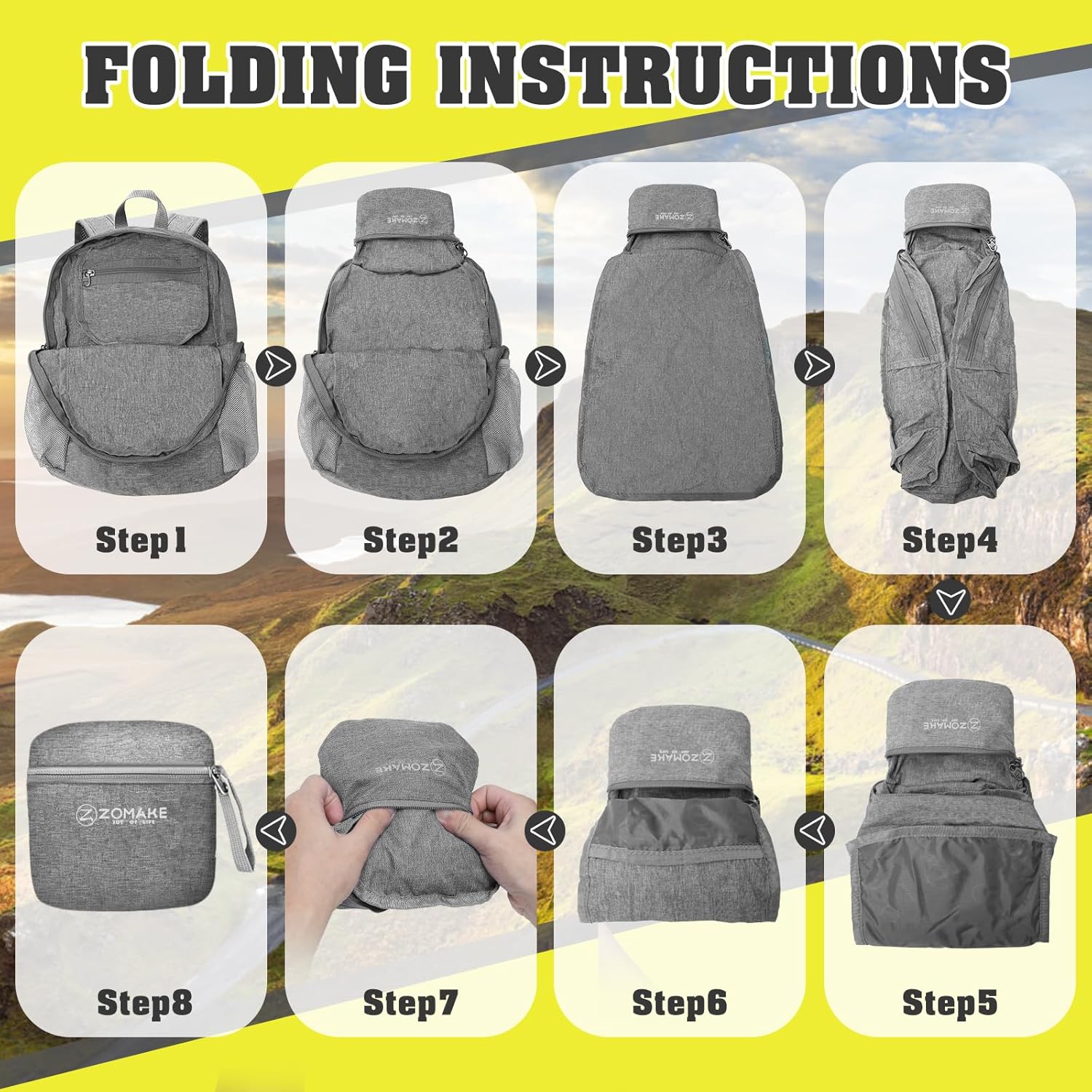 ZOMAKE 10L Lightweight Packable Hiking Backpack, Small Travel Hiking Daypack for Women Men Tear Resistant Foldable Day Pack for Camping Outdoor Sports(Grey)