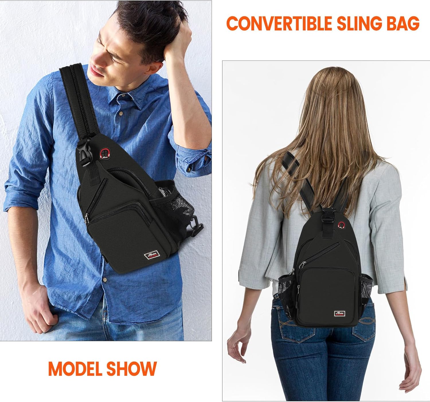 Afreter Crossbody Sling Backpack Men and Women Sling Bag Shoulder Backpack Travel Hiking Chest Bag Daypack (Black)