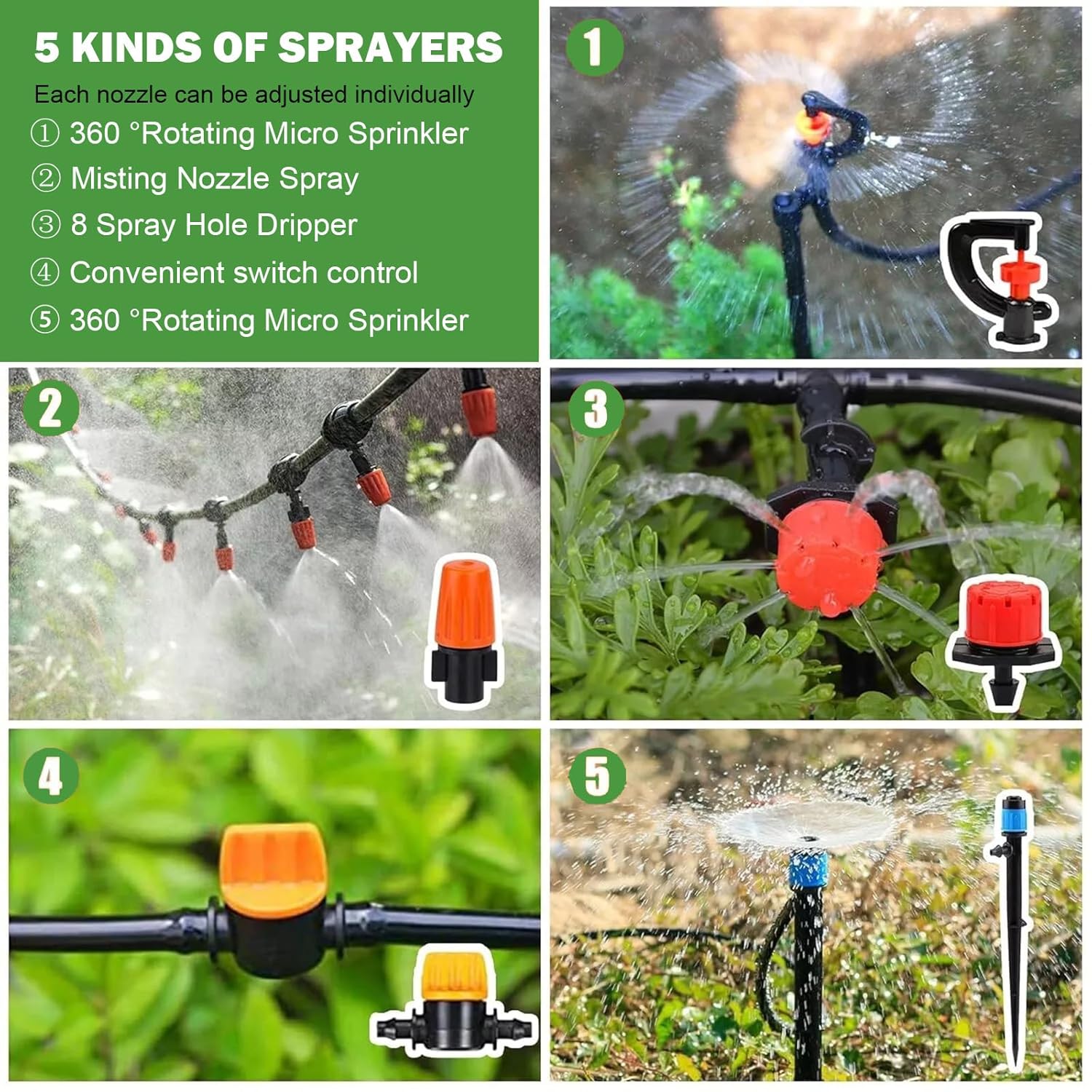 Alternative view of Drip Irrigation System Kit for Garden: 299CPS Automatic Drip Irrigation Kits Greenhouse Plant Watering System with 5 Kinds of Sprayers,1/4 inch 1/2 inch Irrigation Tubing Hose for Raised Bed