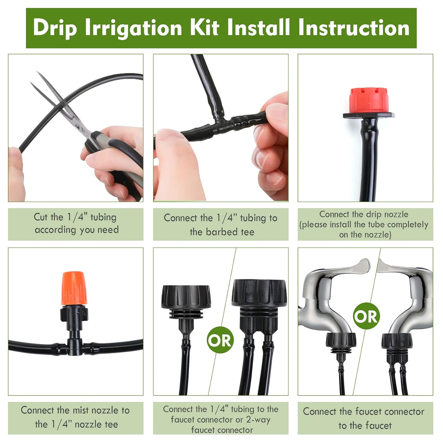 Alternative view of Flantor Drip Irrigation Kit, Drip Irrigation System for Garden with 1/4" Irrigation Tubing DIY Saving Water Automatic Watering System for Garden, Greenhouse, Flower Bed, Patio, Lawn