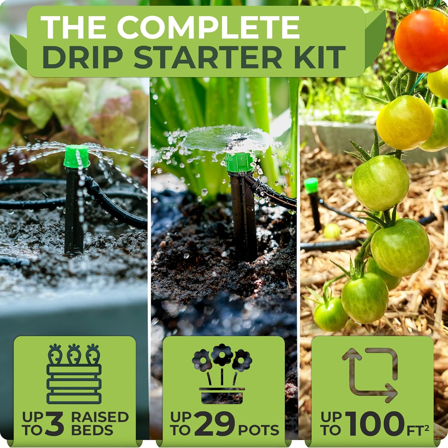 CARPATHEN Adjustable Premium Complete Drip Irrigation System Kit for Garden, Raised Beds with Drip Emitters, 5/16" and 1/4" Irrigation Tubing and Barbed Fittings
