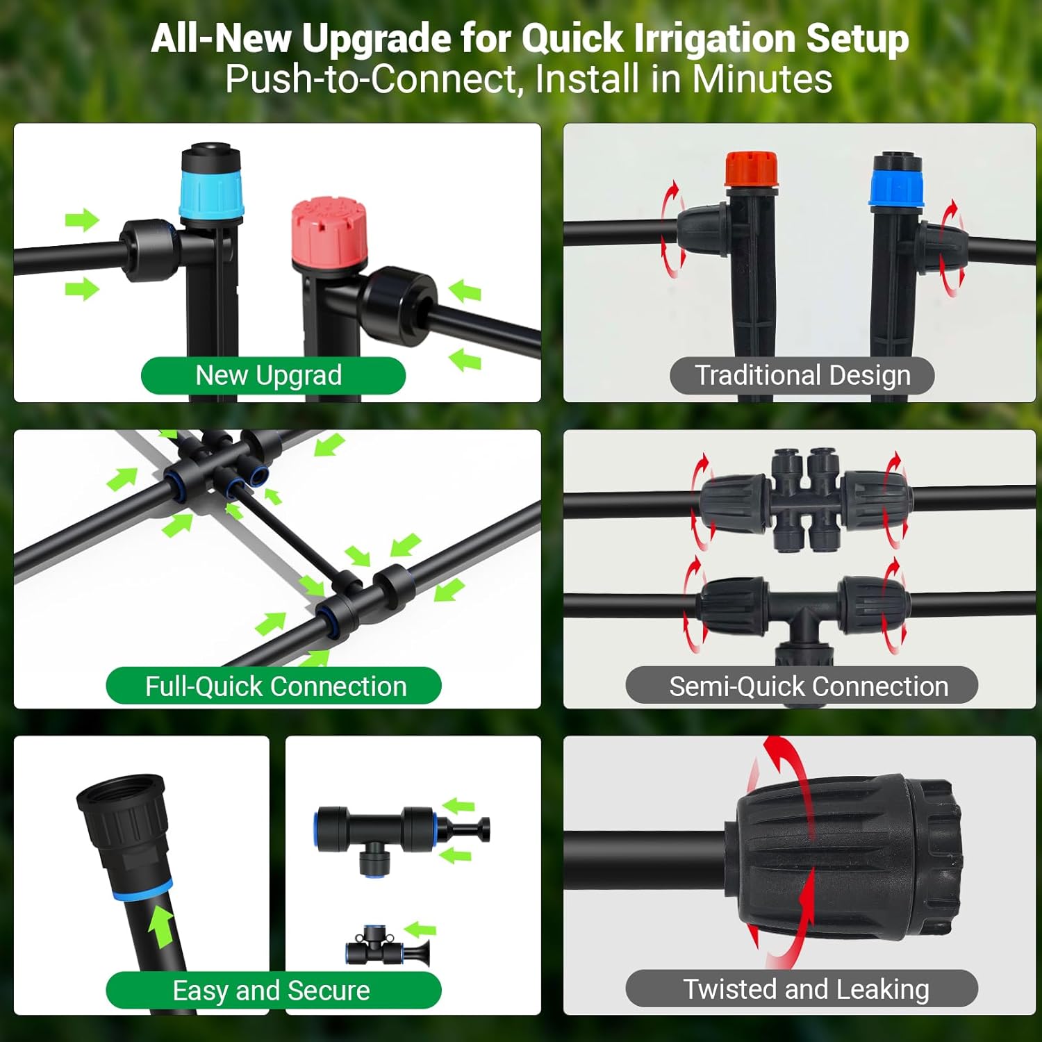 100FT Drip Irrigation System for Garden, 2026 Upgraded DIY Automatic Plant Watering Kit with Push-Fit Connectors, 30 Water-Saving Adjustable Drip Emitters for Yard, Lawn & Greenhouse