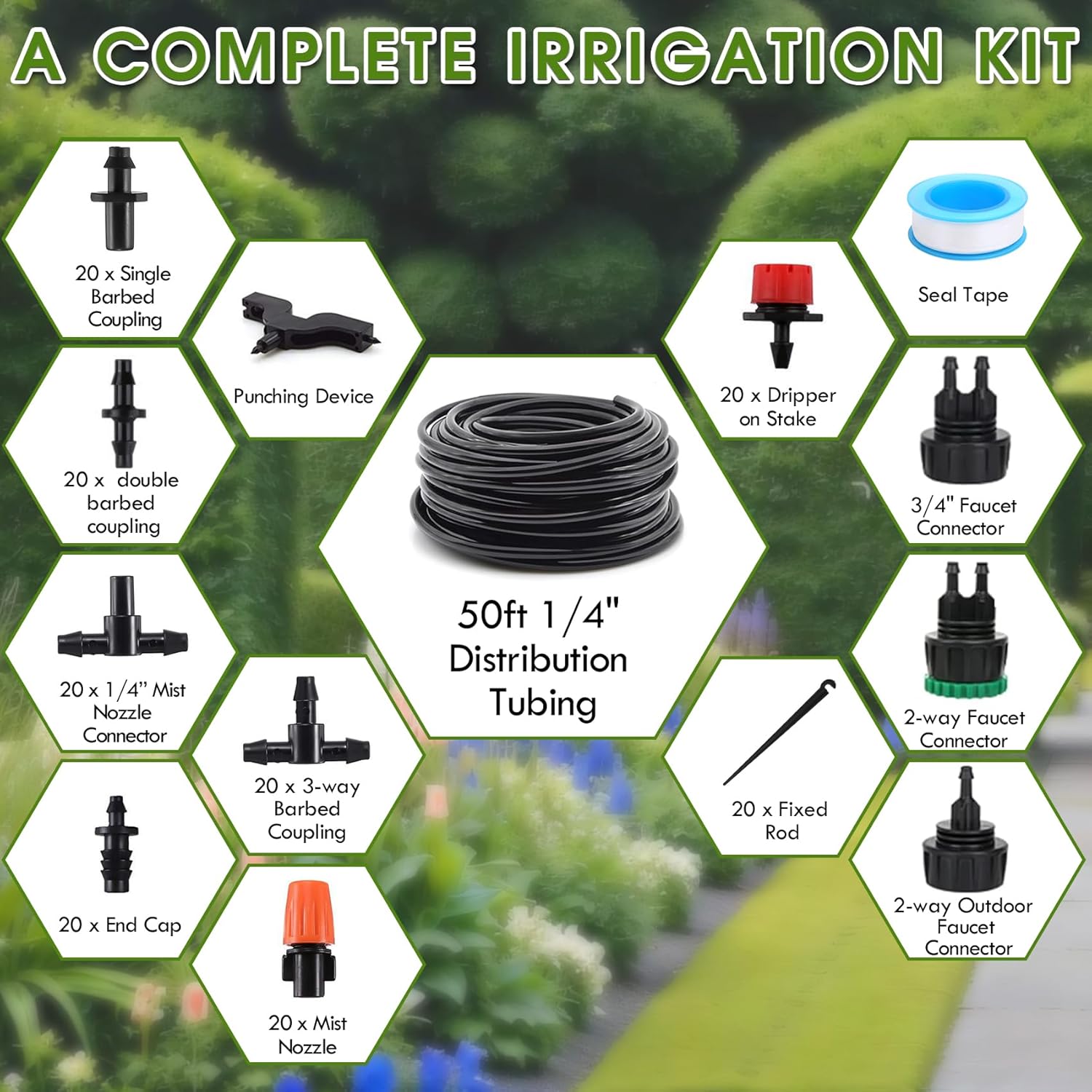 Flantor Drip Irrigation Kit, Drip Irrigation System for Garden with 1/4" Irrigation Tubing DIY Saving Water Automatic Watering System for Garden, Greenhouse, Flower Bed, Patio, Lawn - Image 5
