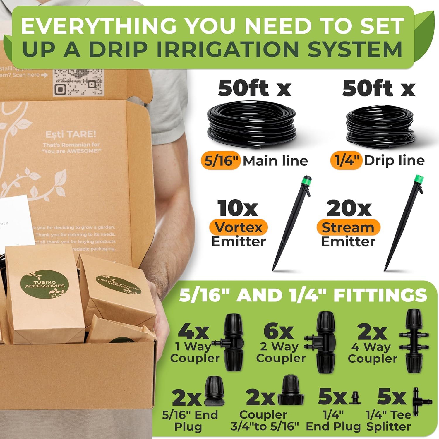 Alternative view of CARPATHEN Adjustable Premium Complete Drip Irrigation System Kit for Garden, Raised Beds with Drip Emitters, 5/16" and 1/4" Irrigation Tubing and Barbed Fittings
