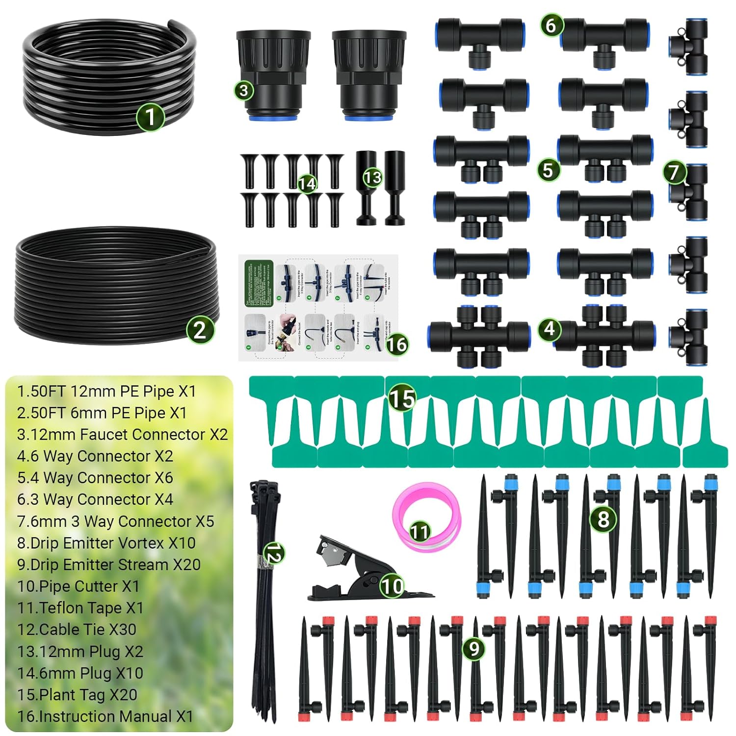 100FT Drip Irrigation System for Garden, 2026 Upgraded DIY Automatic Plant Watering Kit with Push-Fit Connectors, 30 Water-Saving Adjustable Drip Emitters for Yard, Lawn & Greenhouse - Image 4