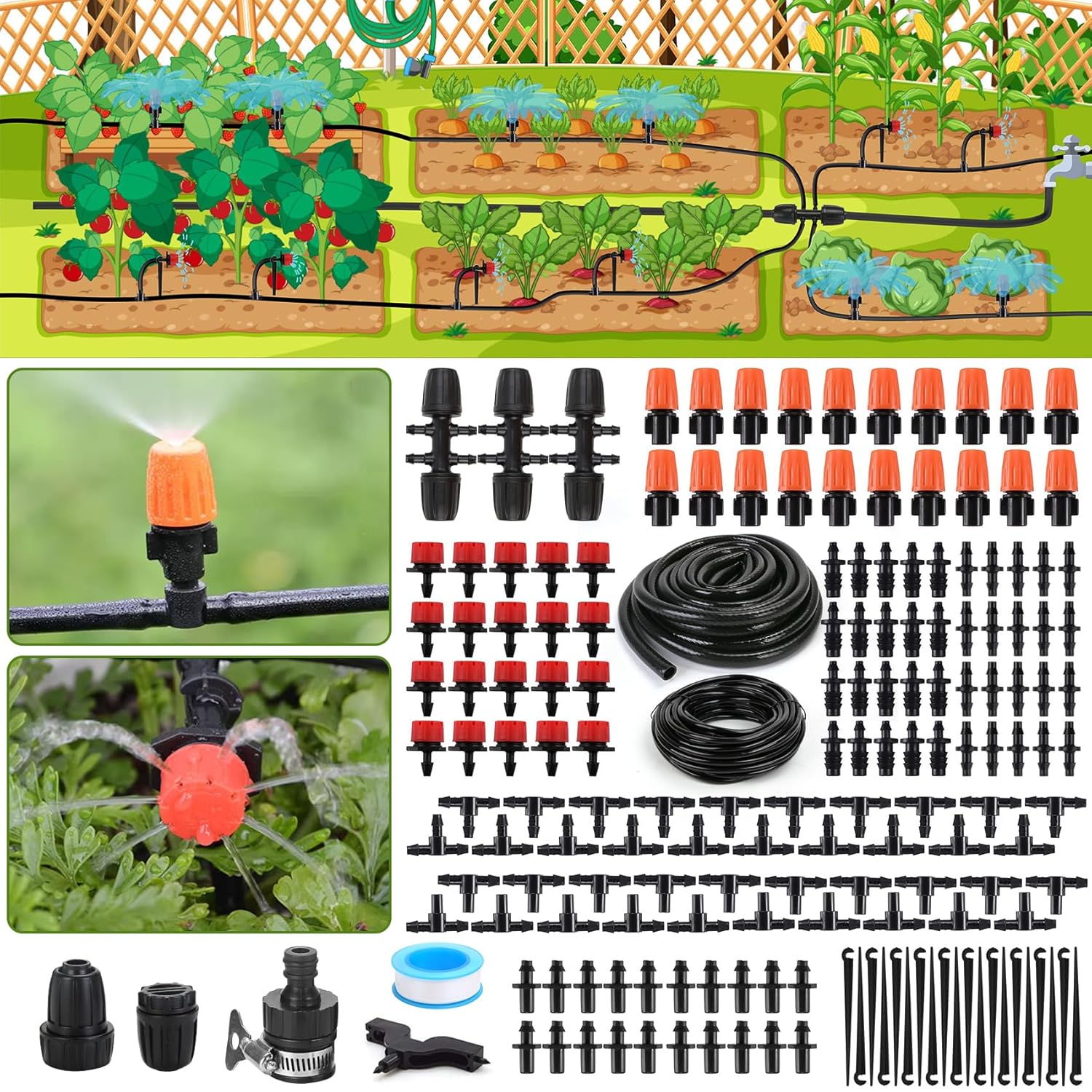 Flantor Drip Irrigation Kit, Drip Irrigation System for Garden with 1/4" Irrigation Tubing DIY Saving Water Automatic Watering System for Garden, Greenhouse, Flower Bed, Patio, Lawn - Image 8