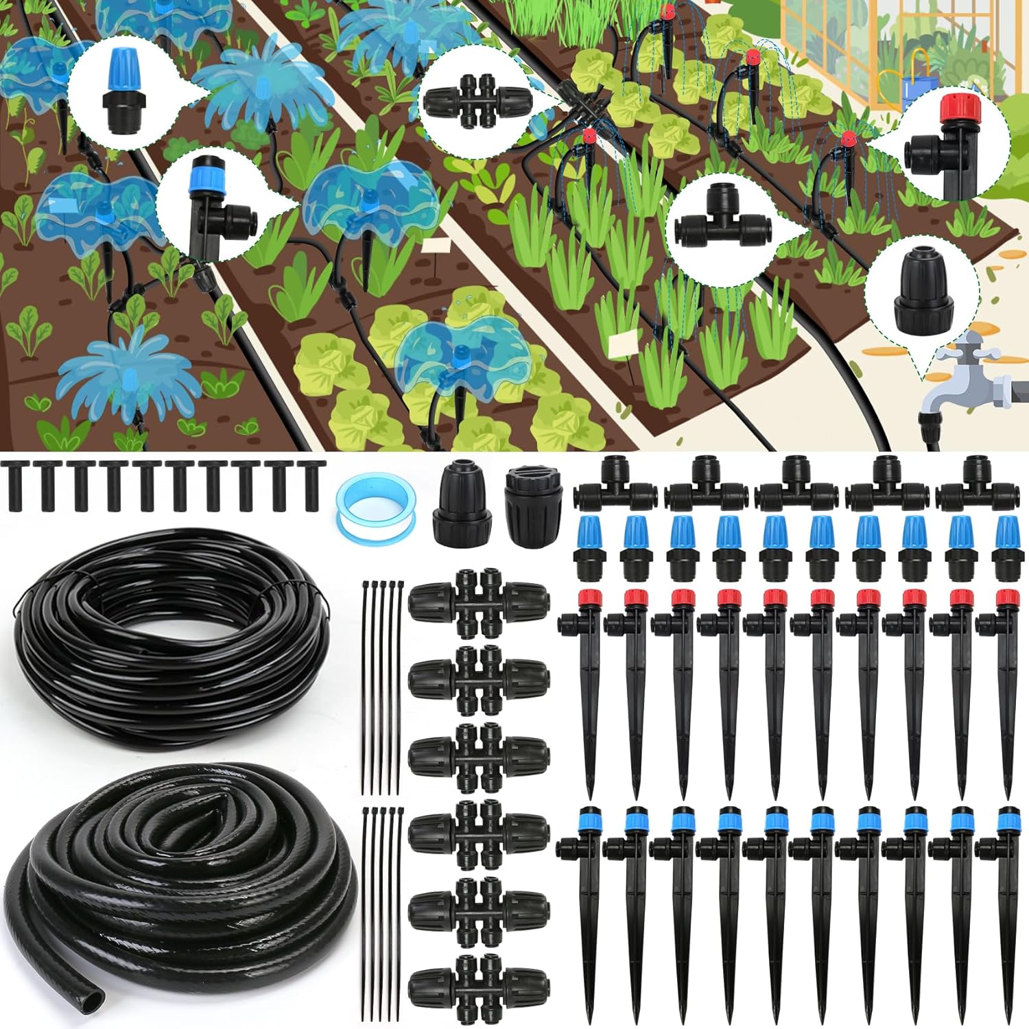 Flantor Drip Irrigation Kit, Drip Irrigation System for Garden with 1/4" Irrigation Tubing DIY Saving Water Automatic Watering System for Garden, Greenhouse, Flower Bed, Patio, Lawn - Image 9