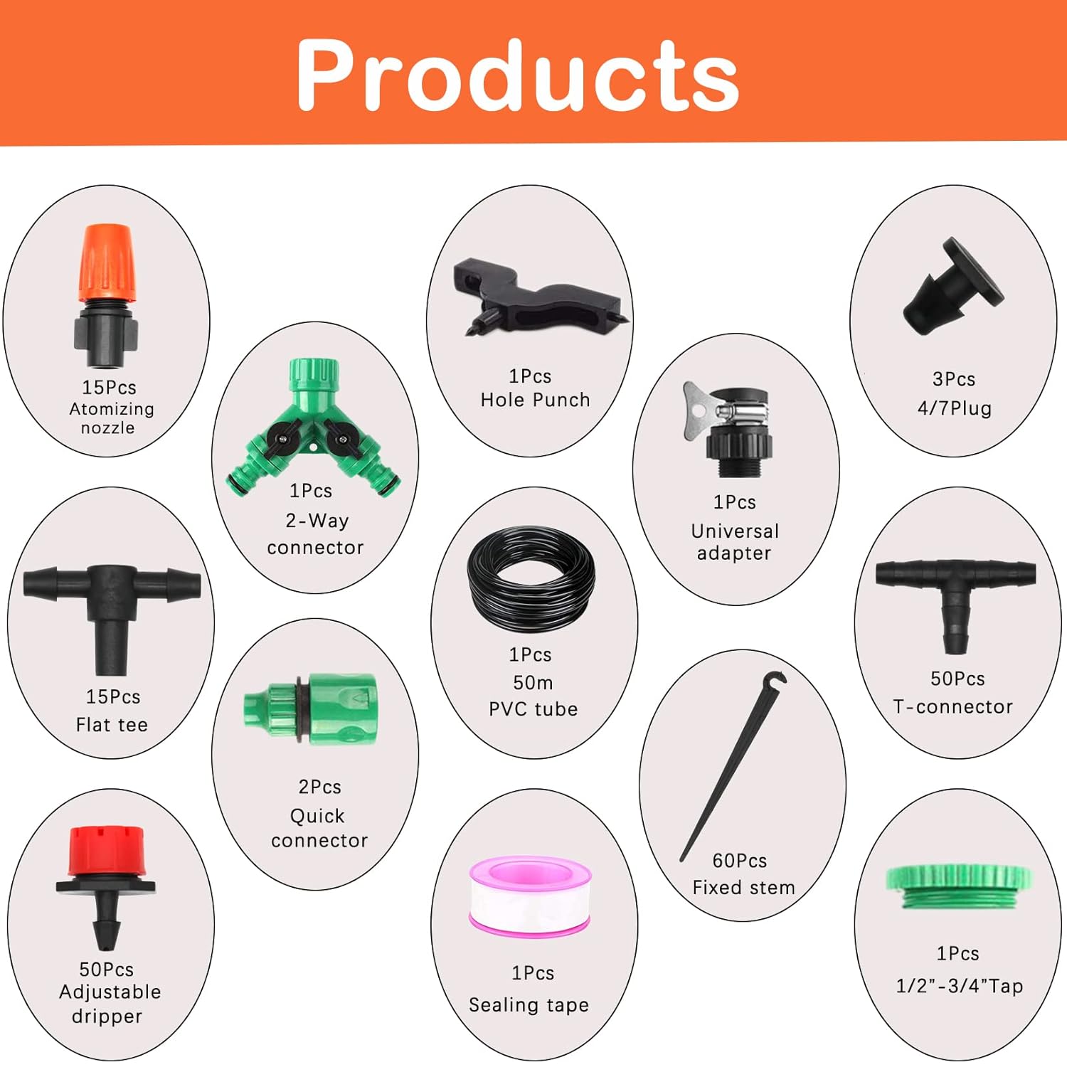 Drip Irrigation System, Irrigation System for Garden with 165FT 1/4 Inch Blank Distribution Tubing, DIY Saving Water Garden Watering System, Automatic Drip Irrigation Kits for Greenhouse Accessories
