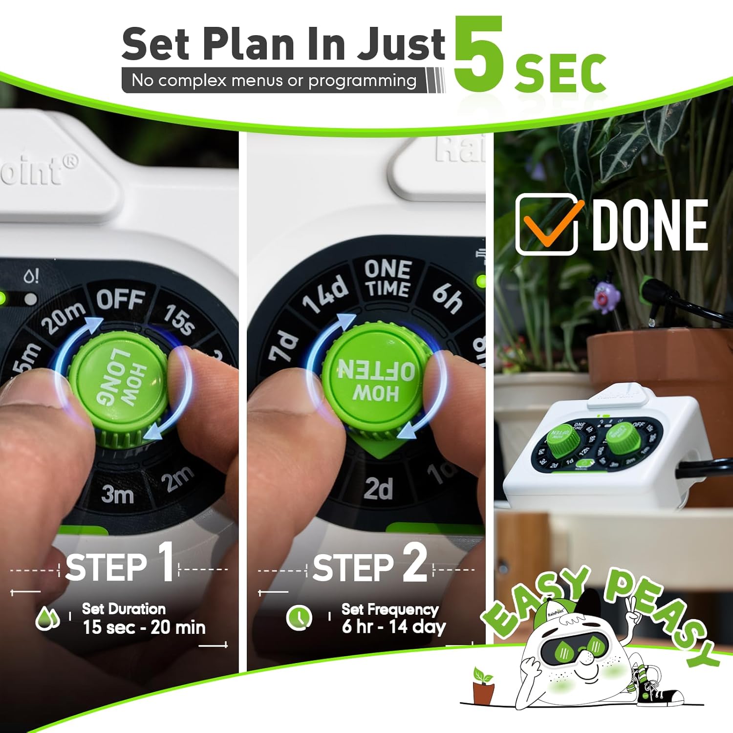 RAINPOINT Easy-Setup Automatic Plant Waterer Indoor for Pot Plant Adjustable Water Output,Battery Powered Outdoor IP54 Waterproof Drip Irrigation System Device Kit Beginner-Friendly Water 10-15 Plants