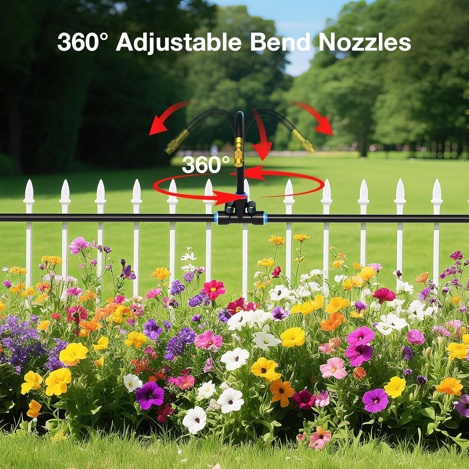 MIXC 100Ft 1/4" Drip Irrigation System,2026-Upgrade Garden Irrigation Kit with 16pcs Adjustable Copper Nozzles,Automatic Atomizing Watering Sprinkler System for Outdoor,Raisedbed,Lawn,Greenhouse
